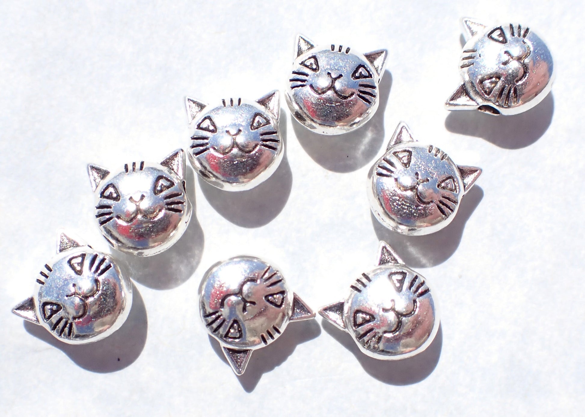 Cat Beads - Silver-Toned 15mm - Tibetan Style Feline Faces