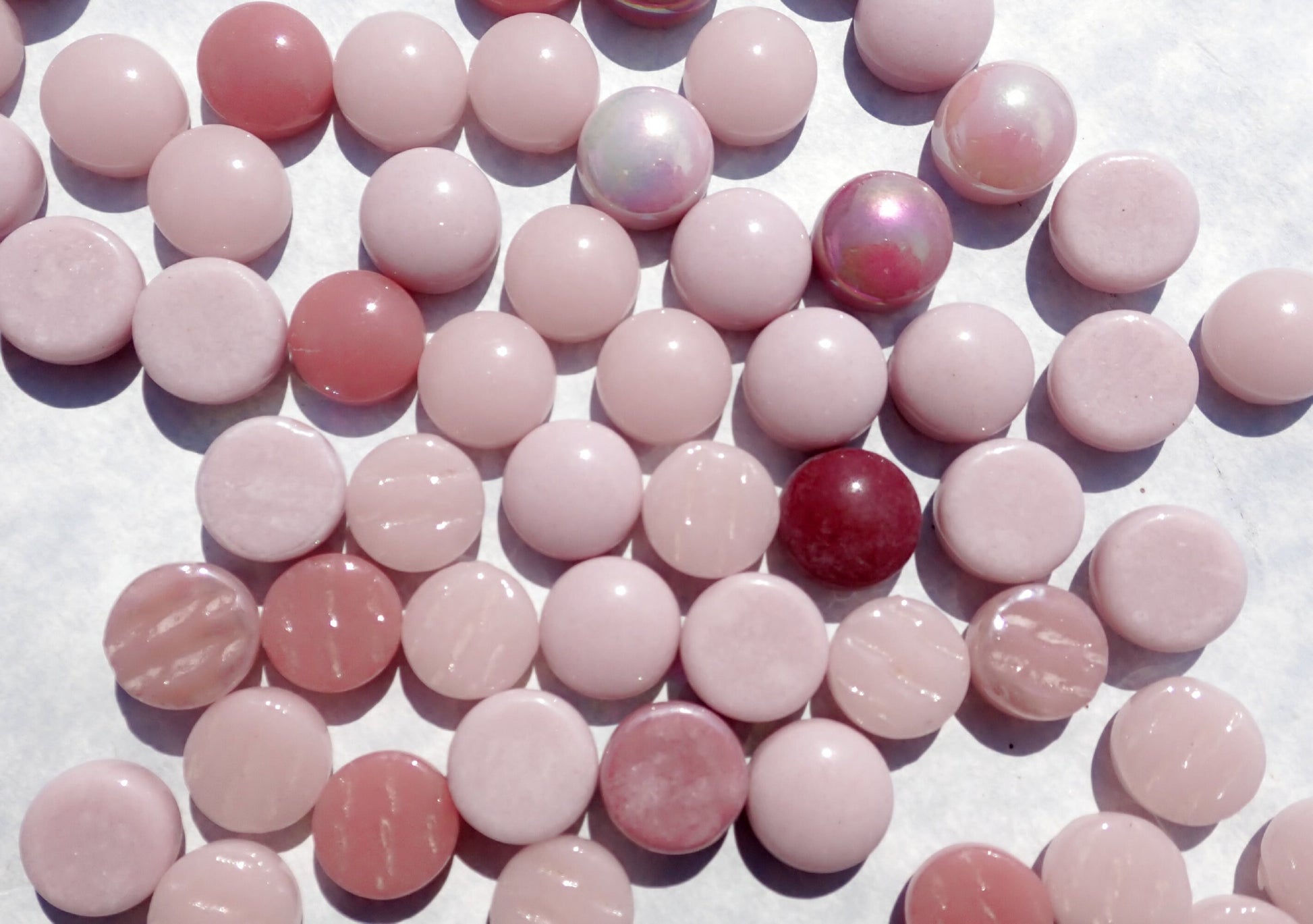 Light Pink Mix Glass Drops Mosaic Tiles - 100 grams - Mix of Gloss and Iridescent 12mm Glass Gems - Over 60 Tiles