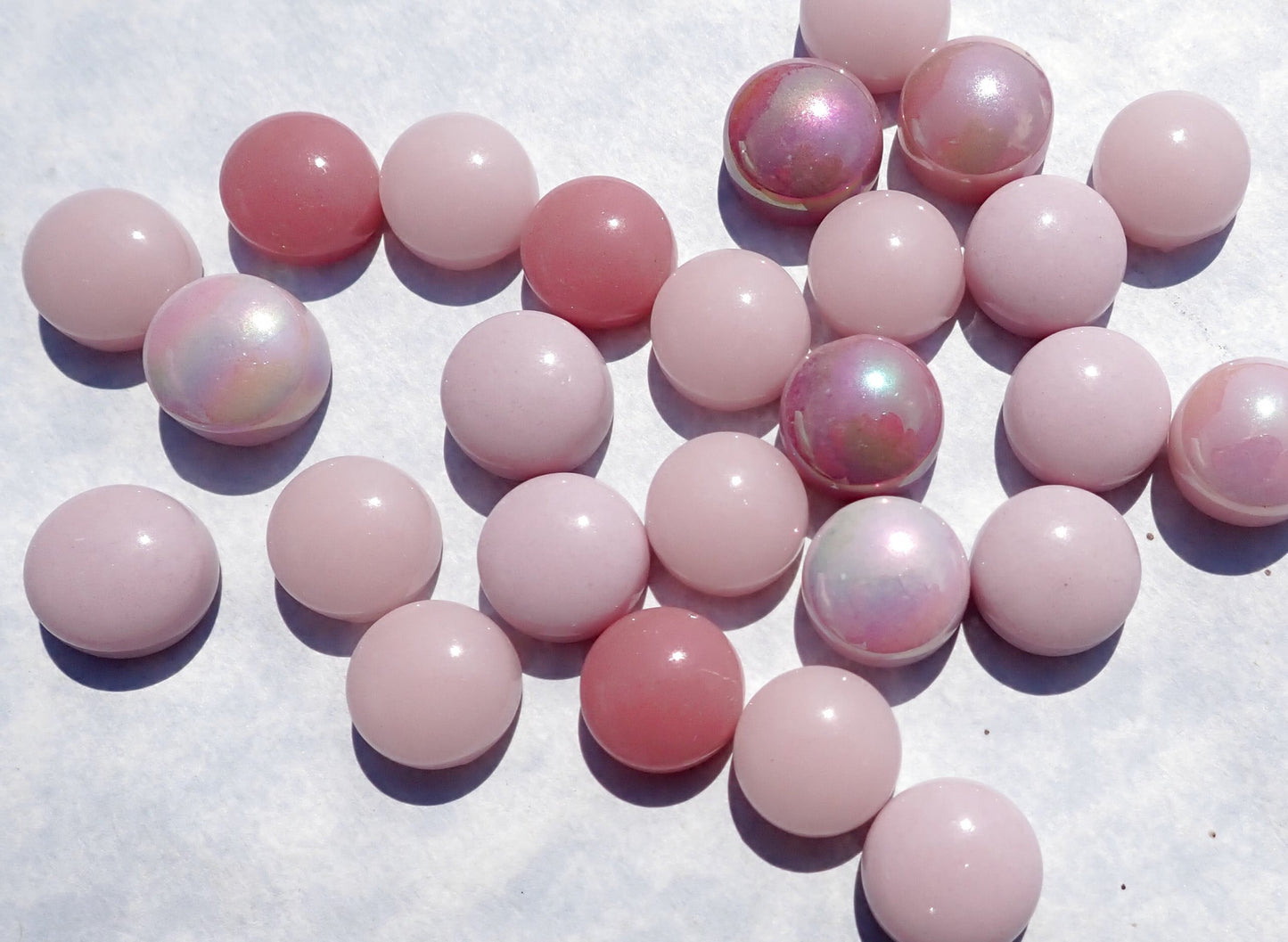 Light Pink Mix Glass Drops Mosaic Tiles - 100 grams - Mix of Gloss and Iridescent 12mm Glass Gems - Over 60 Tiles