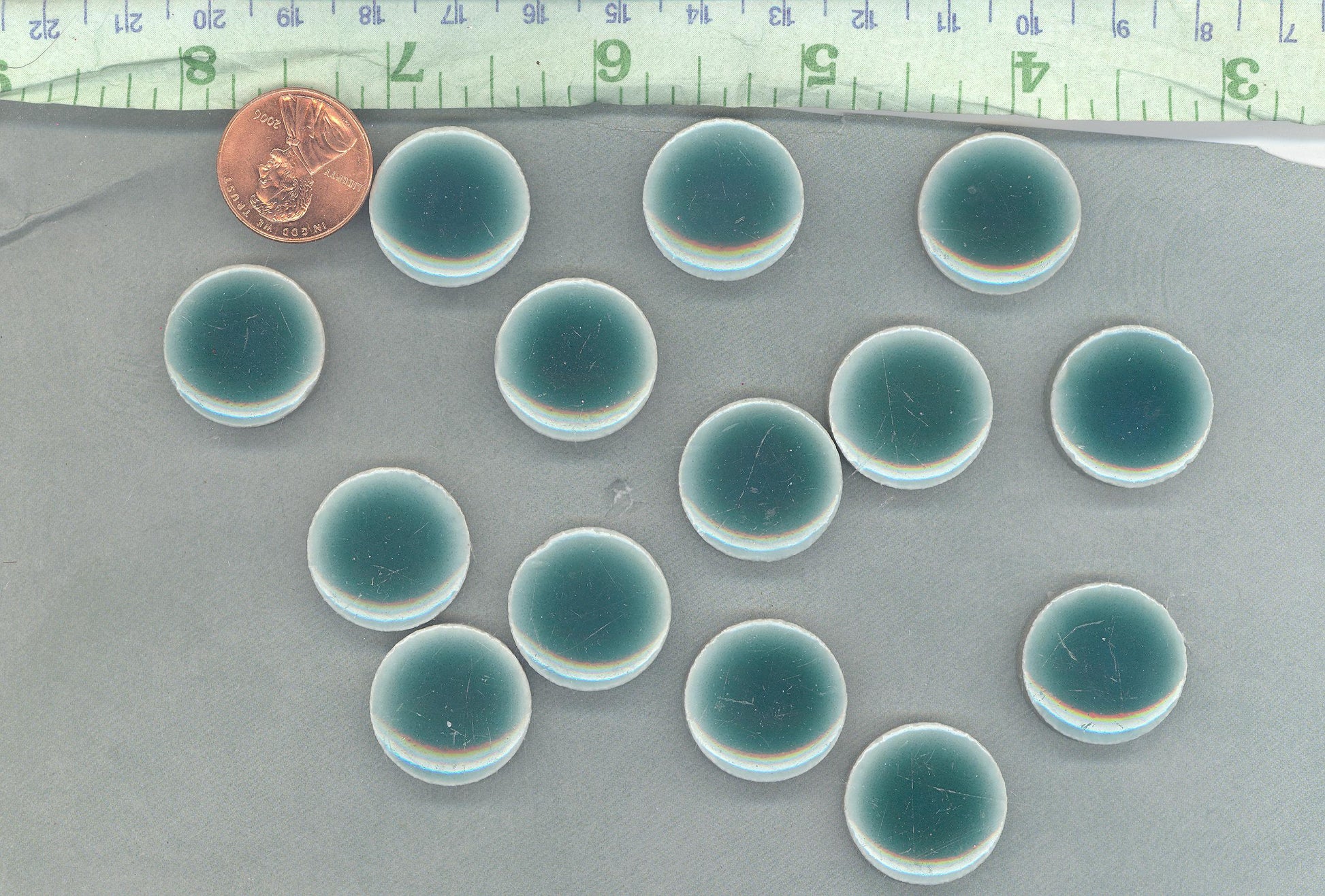 Emerald Green Ceramic Tiles - 2 cm Penny Rounds Mosaic Tiles - 25 Tiles - Porcelain Circles