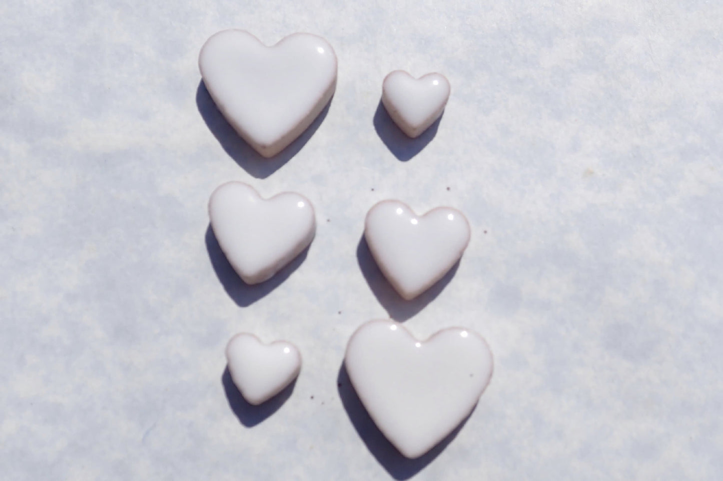 White Hearts Mosaic Tiles - 50g Ceramic in Mix of 3 Sizes - 20mm, 15mm, 10mm