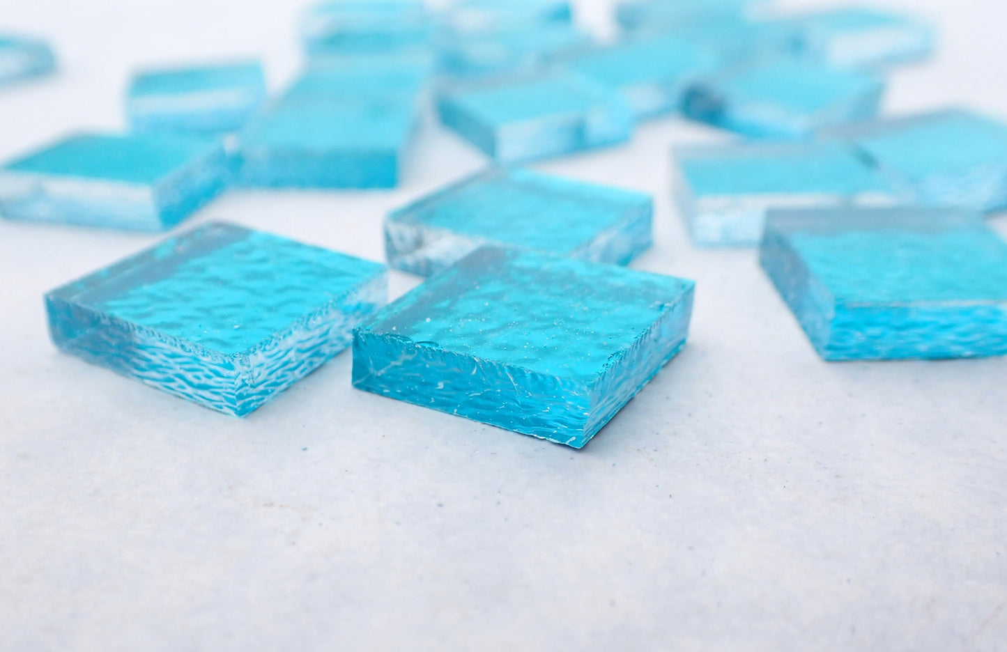 Blue Textured Mirror Square Tiles - 50g - Approx 25 Glass Mosaic Tiles - 15mm