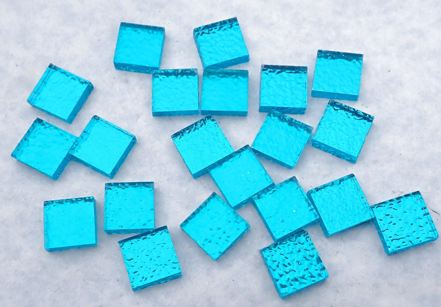 Blue Textured Mirror Square Tiles - 50g - Approx 25 Glass Mosaic Tiles - 15mm