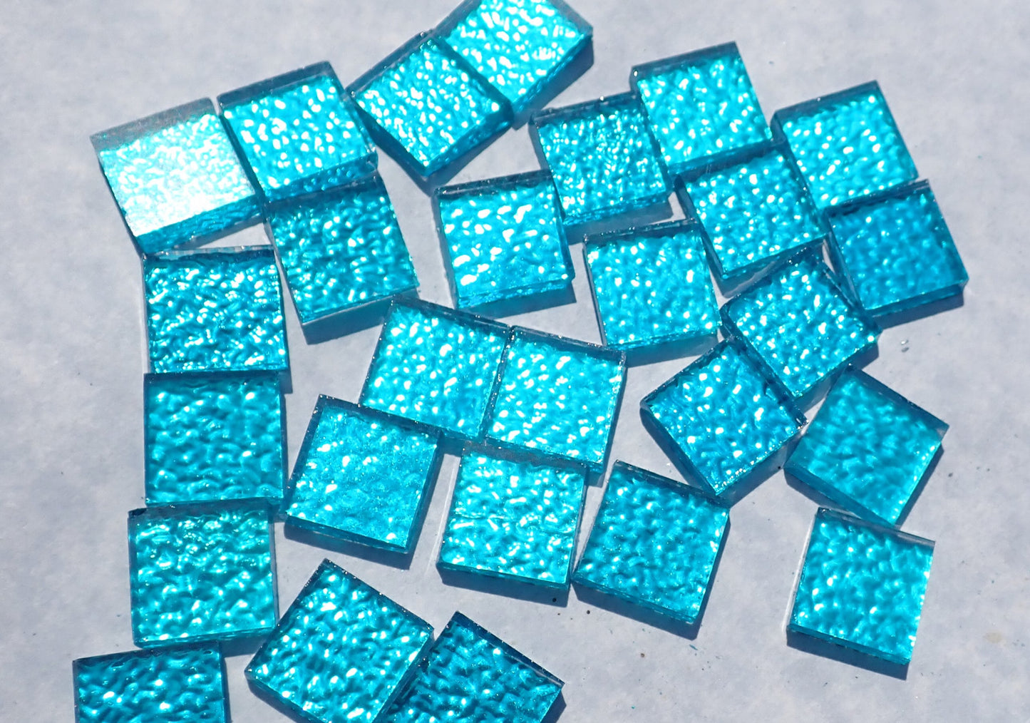 Blue Textured Mirror Square Tiles - 50g - Approx 25 Glass Mosaic Tiles - 15mm