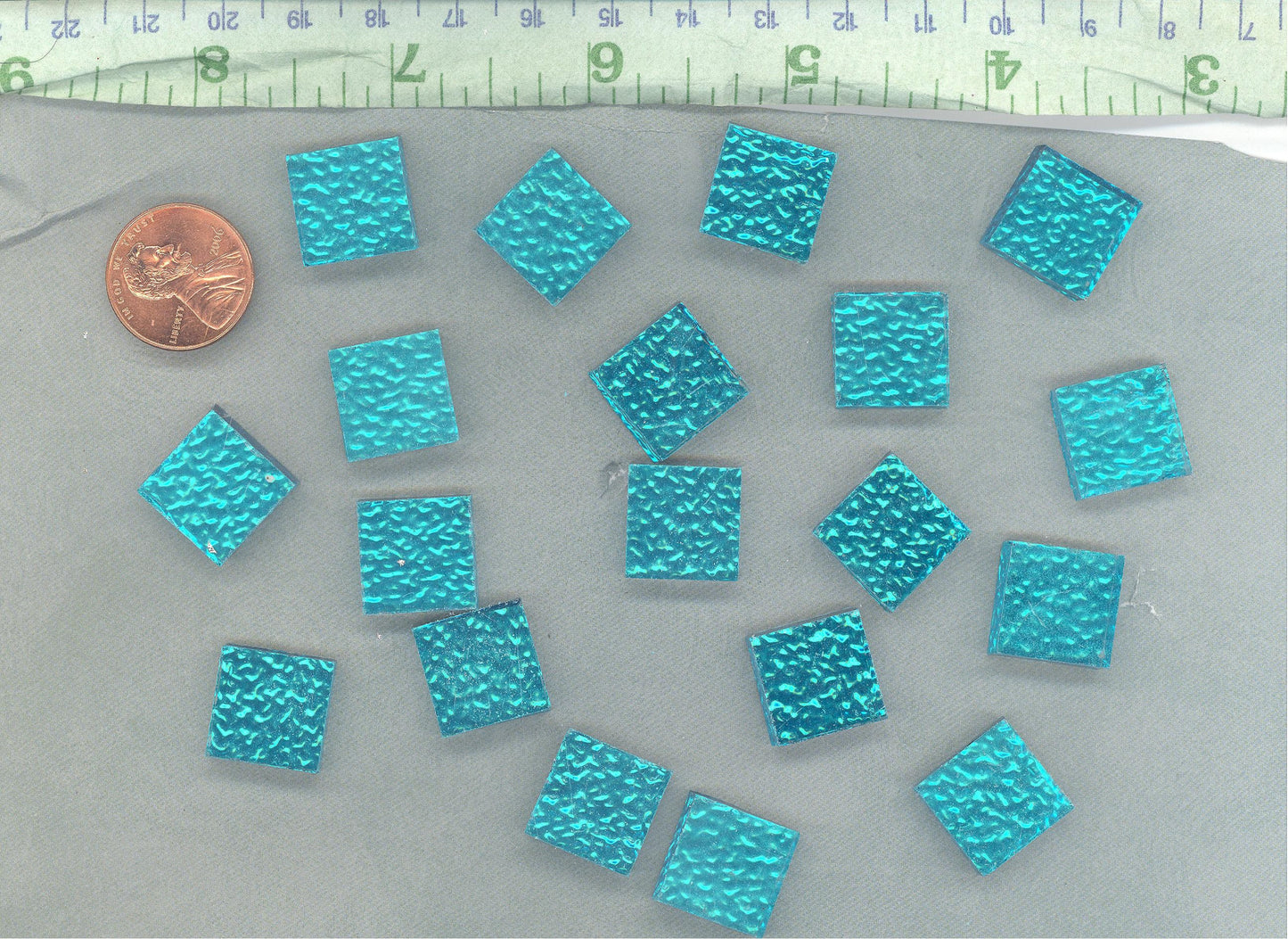 Blue Textured Mirror Square Tiles - 50g - Approx 25 Glass Mosaic Tiles - 15mm