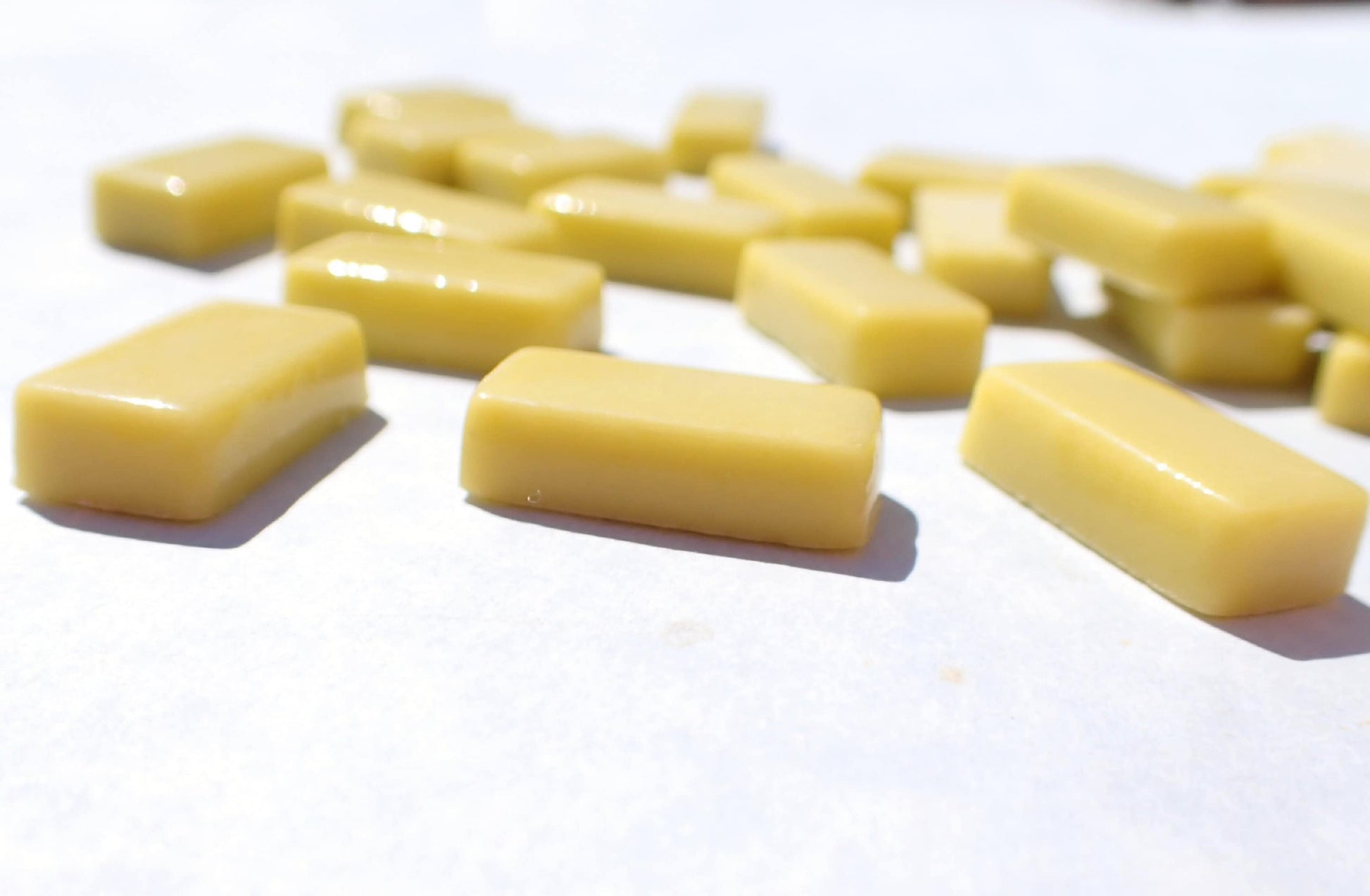 Mellow Yellow Rectangle Mosaic Tiles - 20mm - 100g Opaque Glass Bars - Approx 35 Tiles