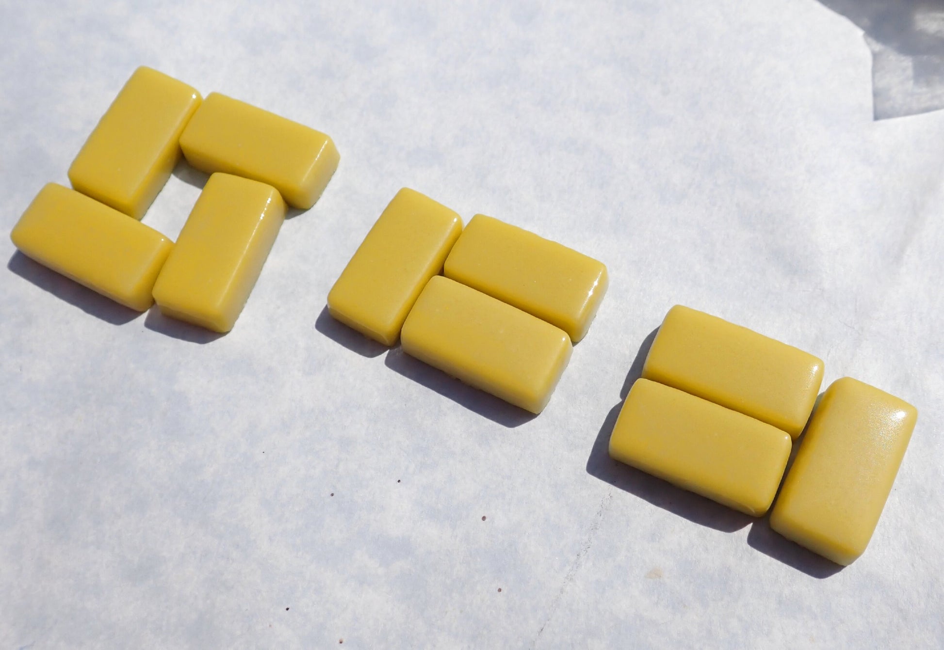 Mellow Yellow Rectangle Mosaic Tiles - 20mm - 100g Opaque Glass Bars - Approx 35 Tiles