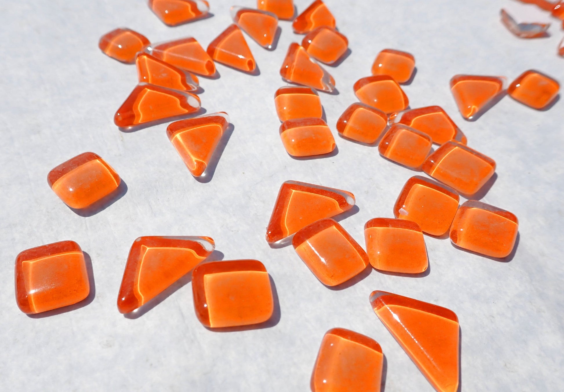 Orange Glass Puzzle Tiles - Assorted Shapes - 100 grams Mosaic Tiles