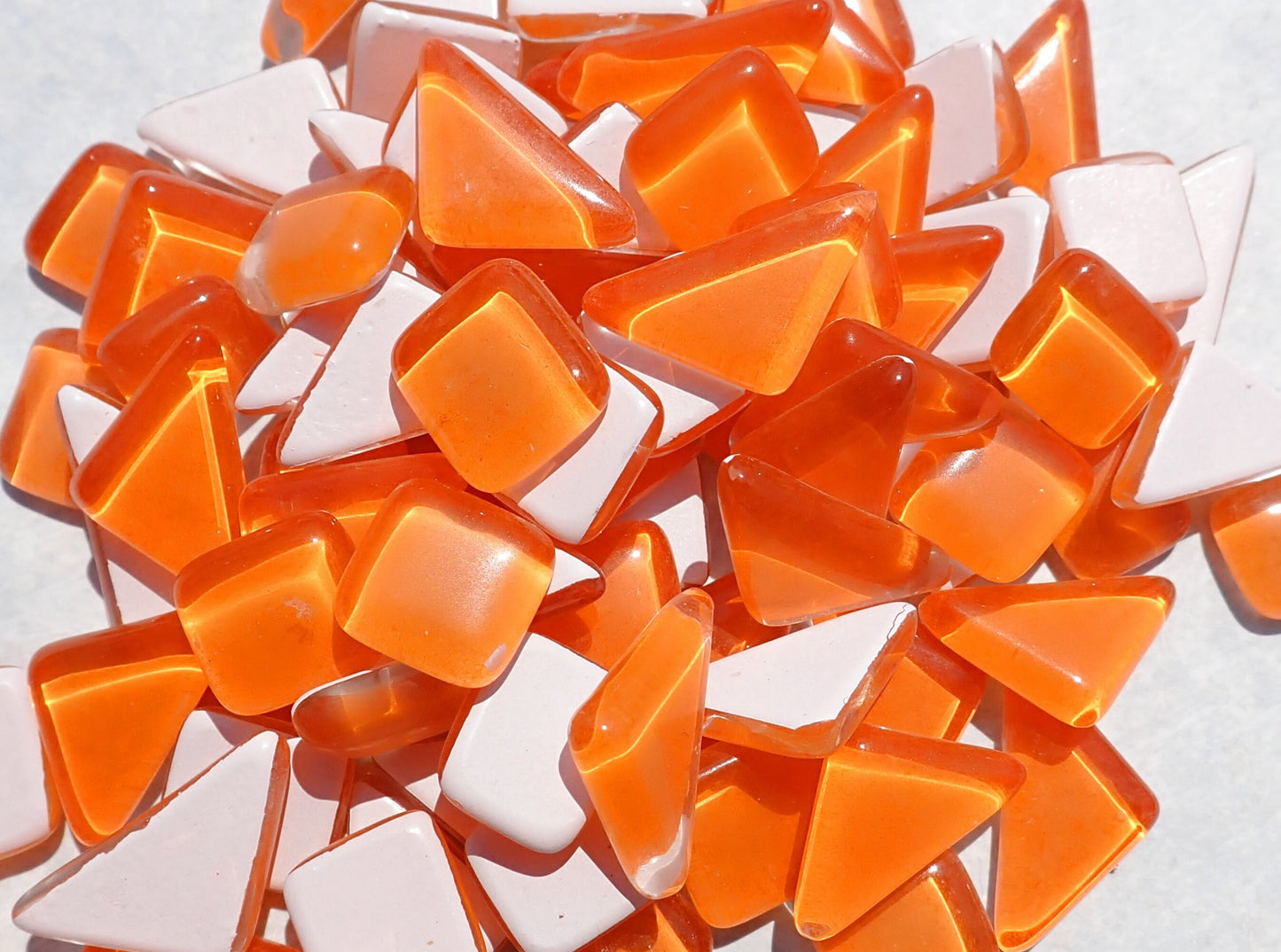 Orange Glass Puzzle Tiles - Assorted Shapes - 100 grams Mosaic Tiles