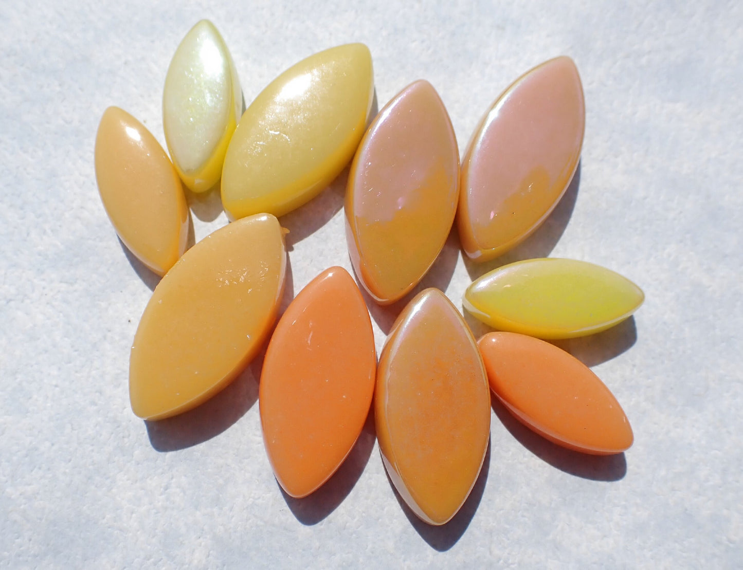 Yellow and Orange Glass Leaves - 50g of Petals in 14mm and 19mm Mix of 2 Sizes - Jonquil