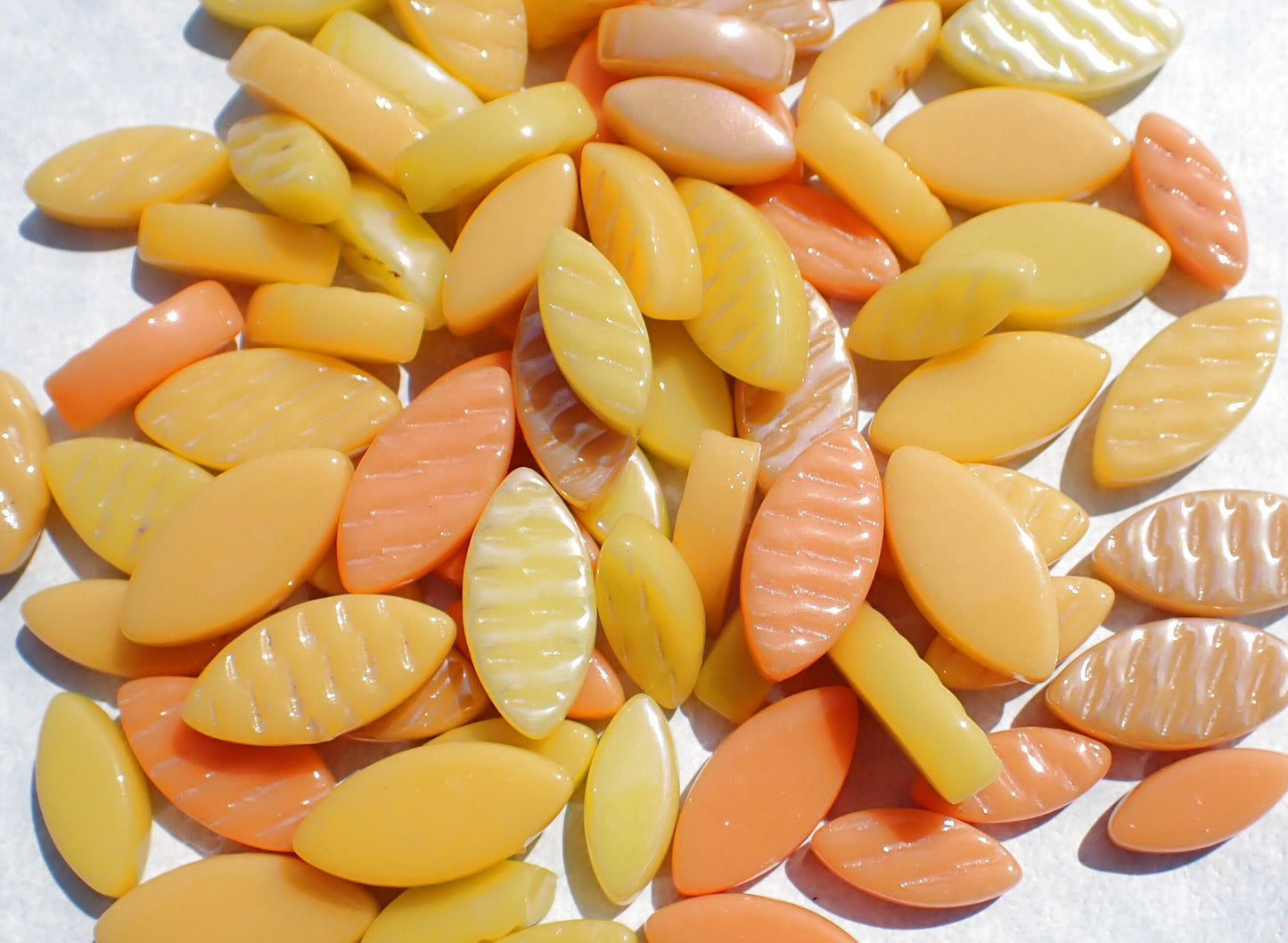 Yellow and Orange Glass Leaves - 50g of Petals in 14mm and 19mm Mix of 2 Sizes - Jonquil