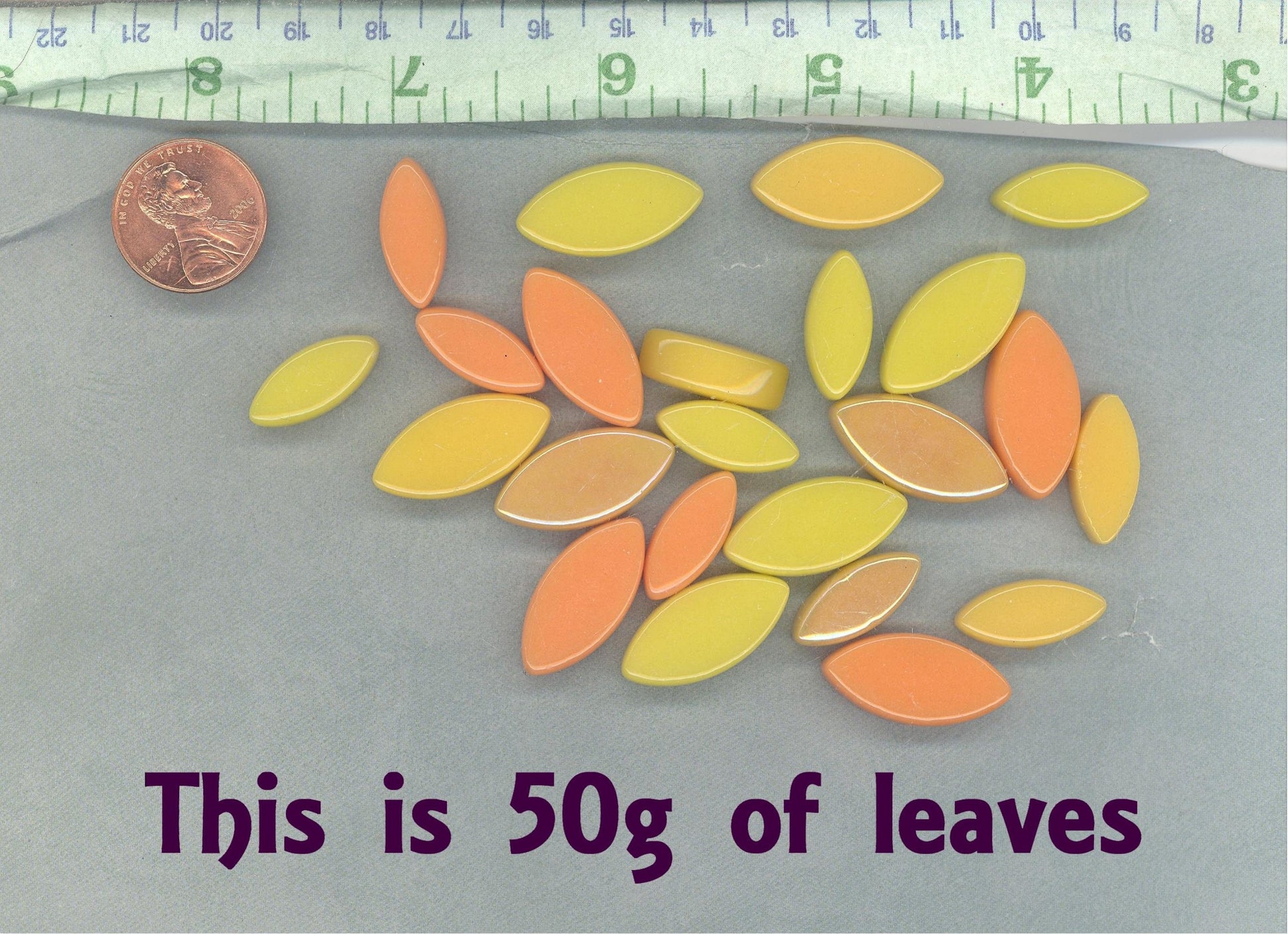 Yellow and Orange Glass Leaves - 50g of Petals in 14mm and 19mm Mix of 2 Sizes - Jonquil