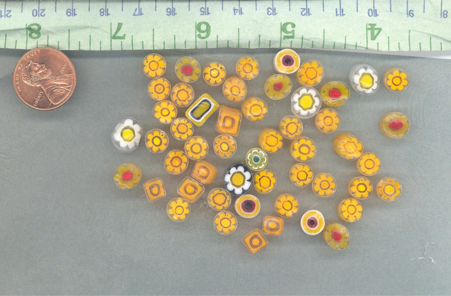 Saffron Orange Millefiori - 25 grams - Unique Mosaic Glass Tiles - Mix of Different Floral Patterns