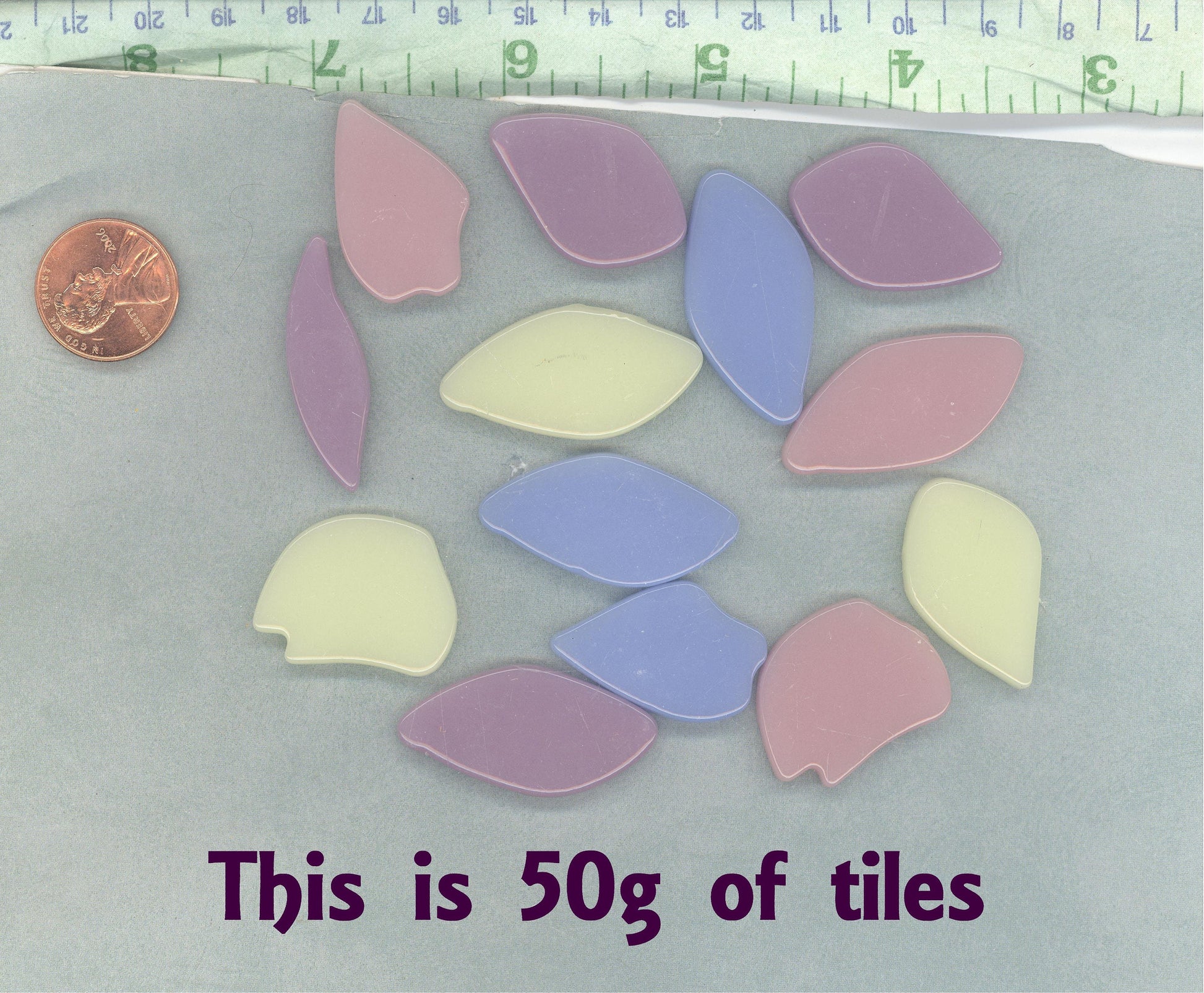 Pastel Blue Purple Pink Yellow Glass Petals - 50g of Leaves in a Mix of Shapes and Sizes - Crocus Bouquet