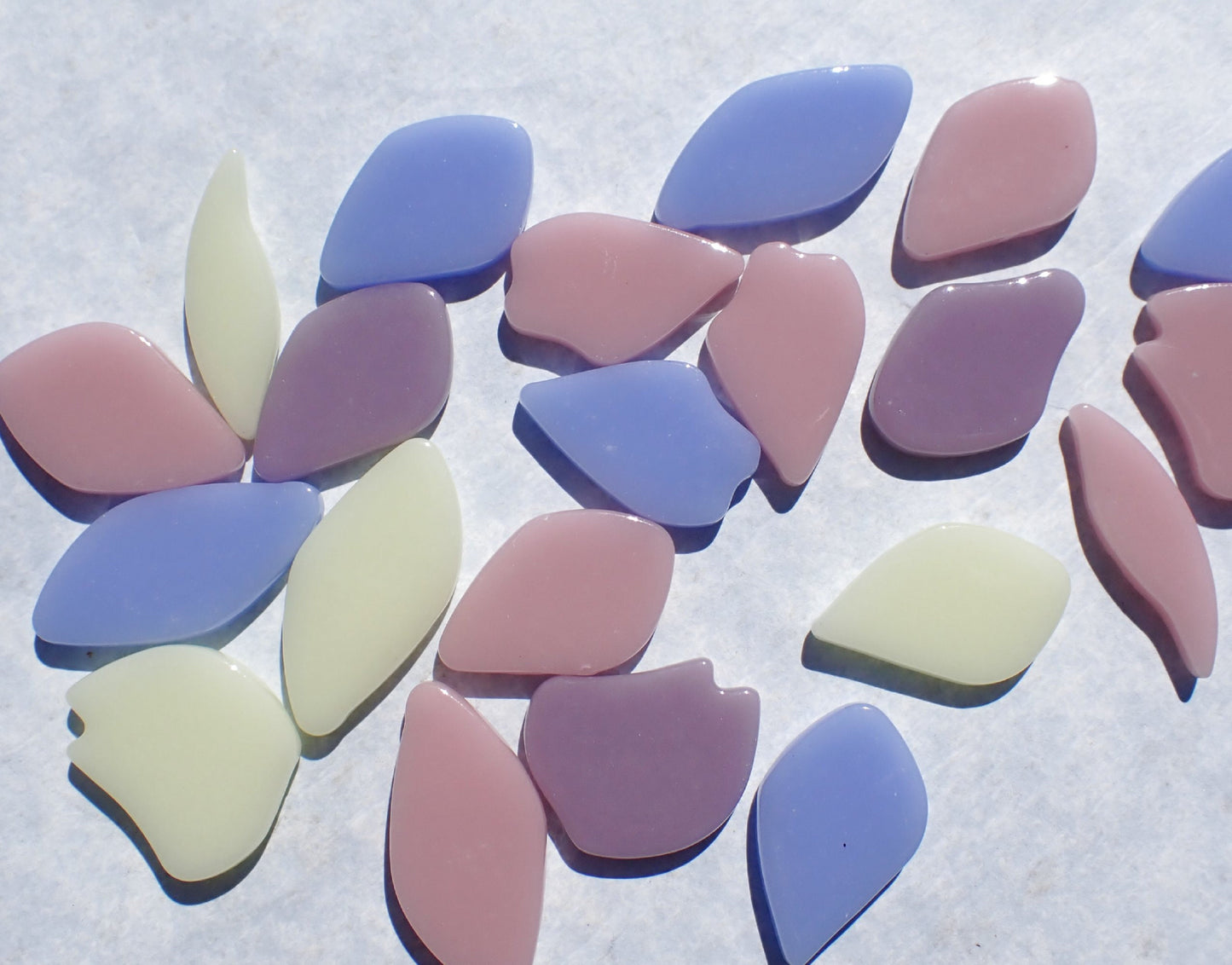 Pastel Blue Purple Pink Yellow Glass Petals - 50g of Leaves in a Mix of Shapes and Sizes - Crocus Bouquet