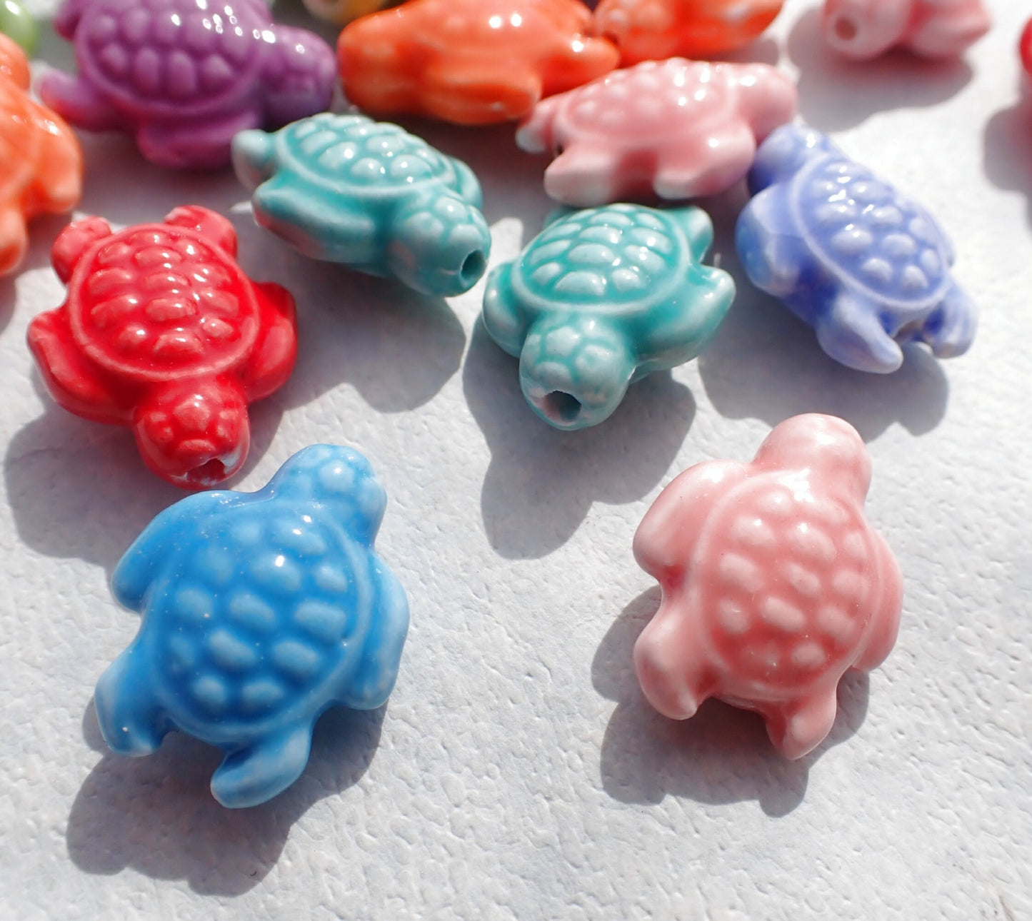 Colorful Sea Turtles Ceramic Beads - Half or Full Strand - Use for Mosaics