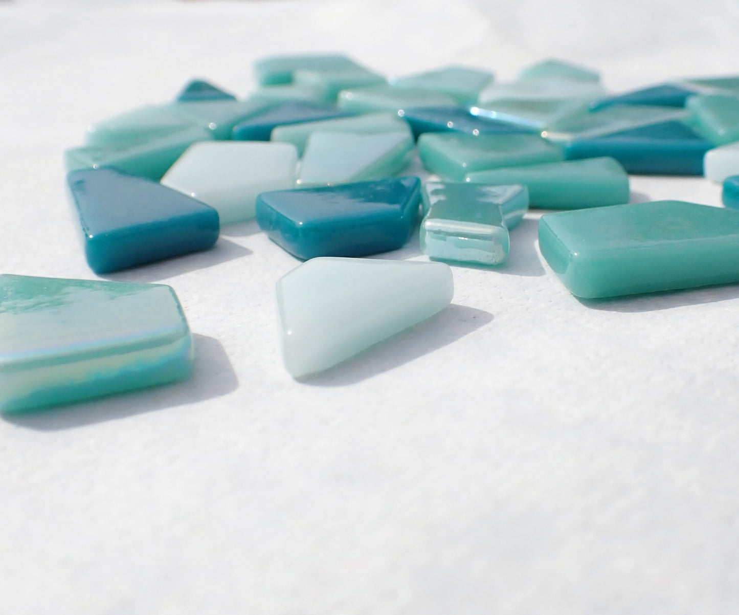 Teal Medley Irregular Glass Tiles - 50g of Polygons in Mix of Sizes - Nimbus