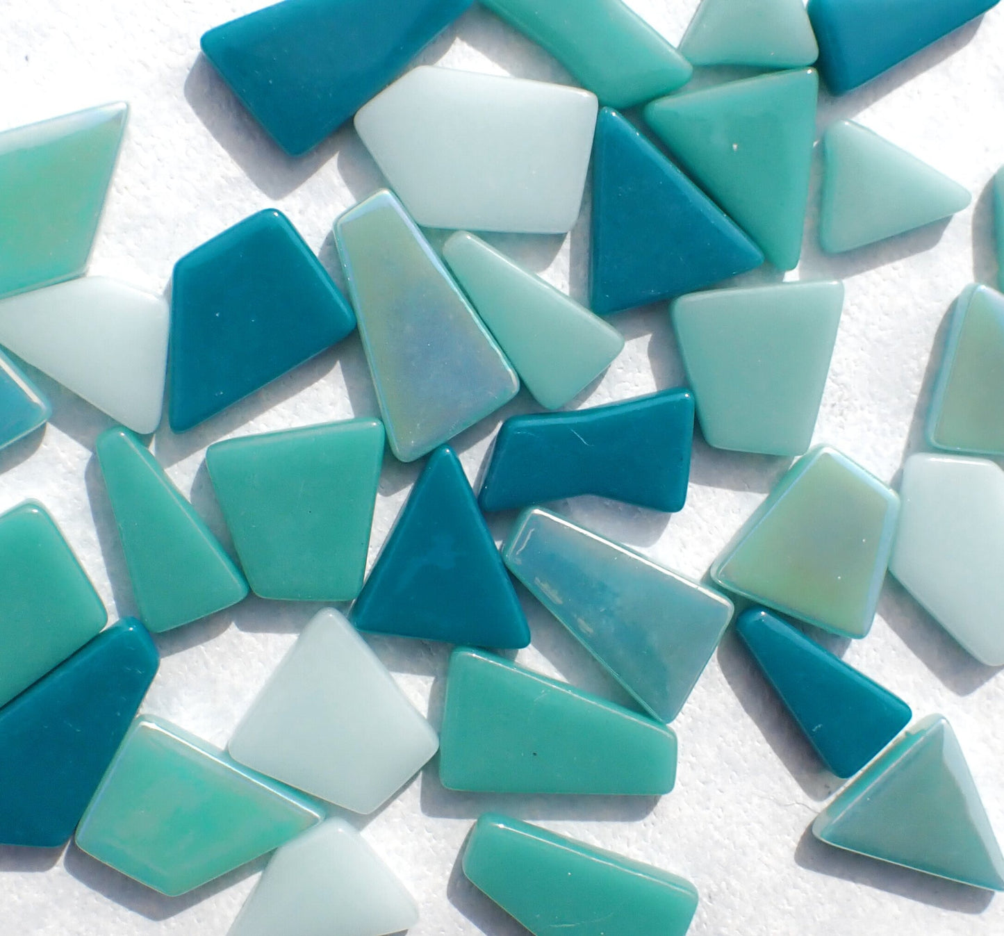 Teal Medley Irregular Glass Tiles - 50g of Polygons in Mix of Sizes - Nimbus