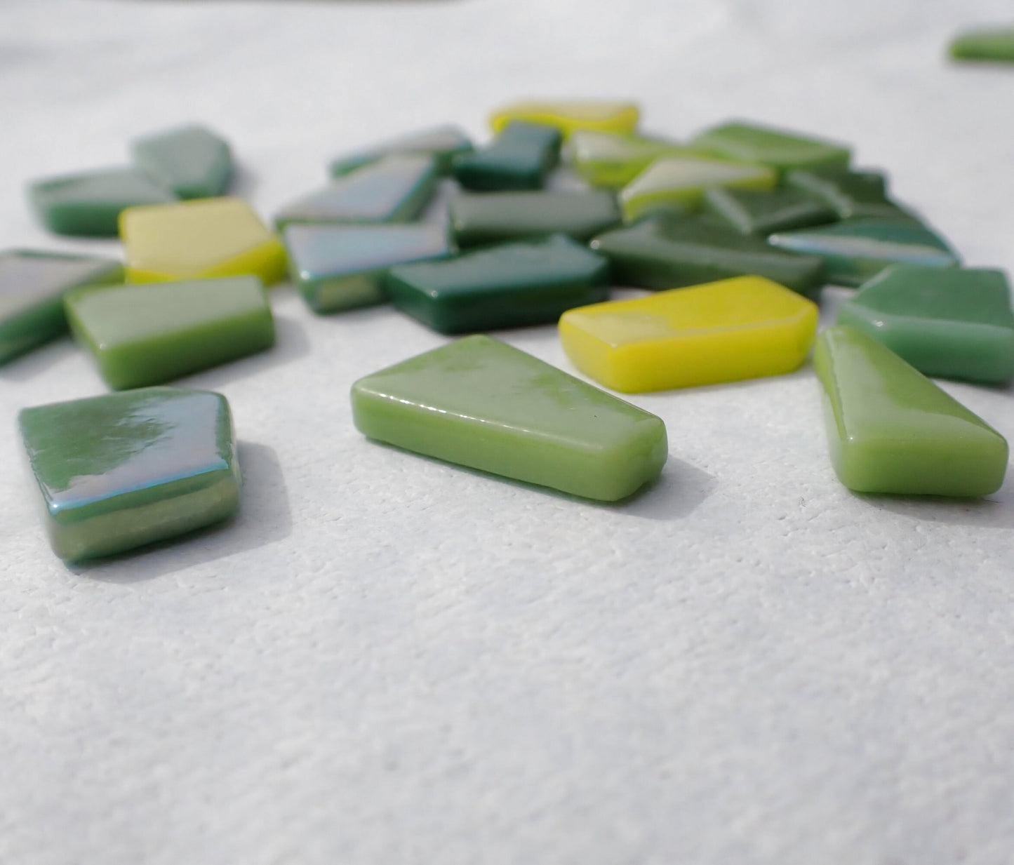 Green Medley Irregular Glass Tiles - 50g of Polygons in Mix of Sizes - Greenhouse