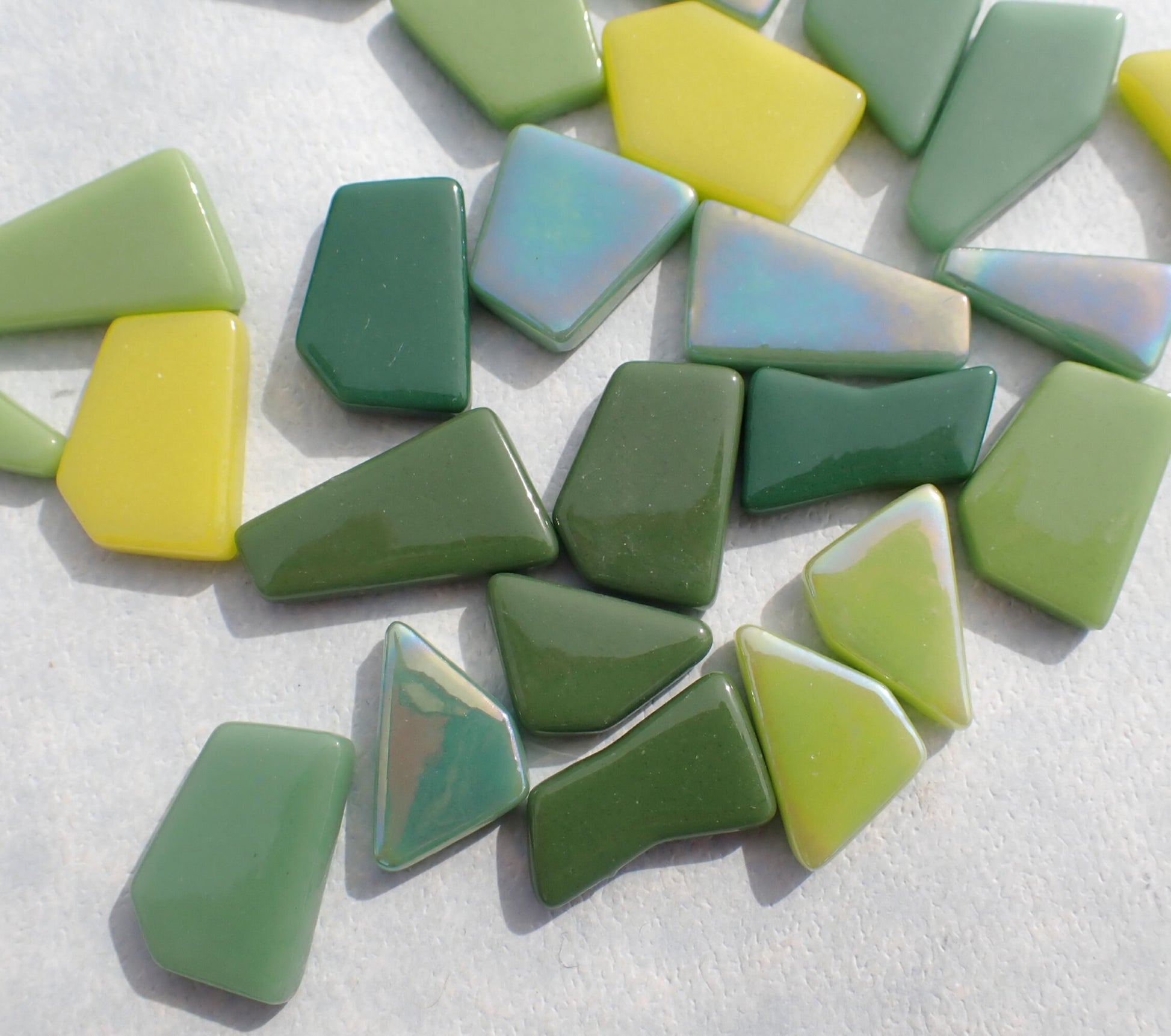 Green Medley Irregular Glass Tiles - 50g of Polygons in Mix of Sizes - Greenhouse