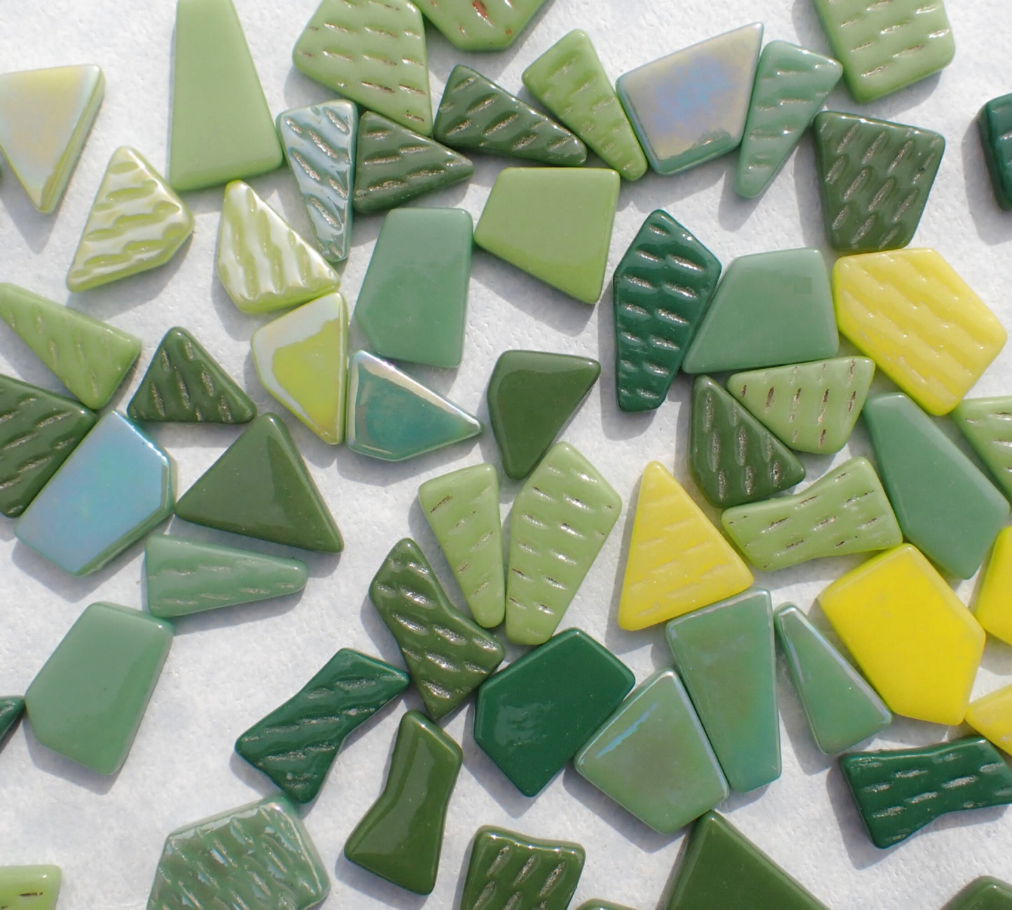 Green Medley Irregular Glass Tiles - 50g of Polygons in Mix of Sizes - Greenhouse