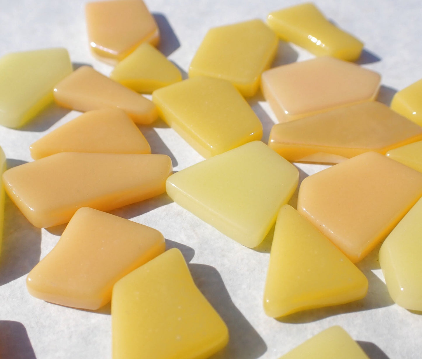 Yellow Medley Irregular Glass Tiles - 50g of Polygons in Mix of Sizes - Golden Hour