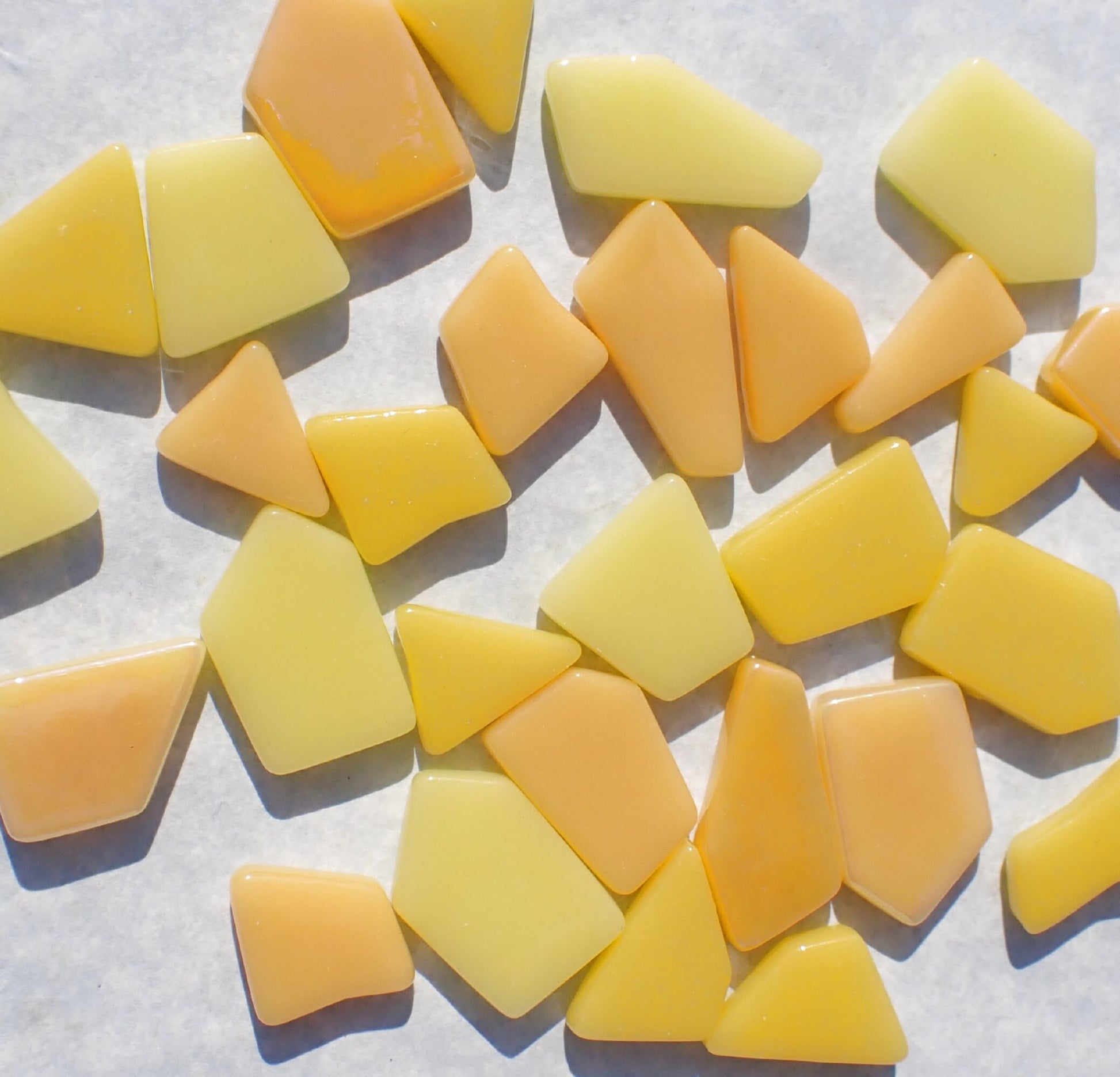 Yellow Medley Irregular Glass Tiles - 50g of Polygons in Mix of Sizes - Golden Hour