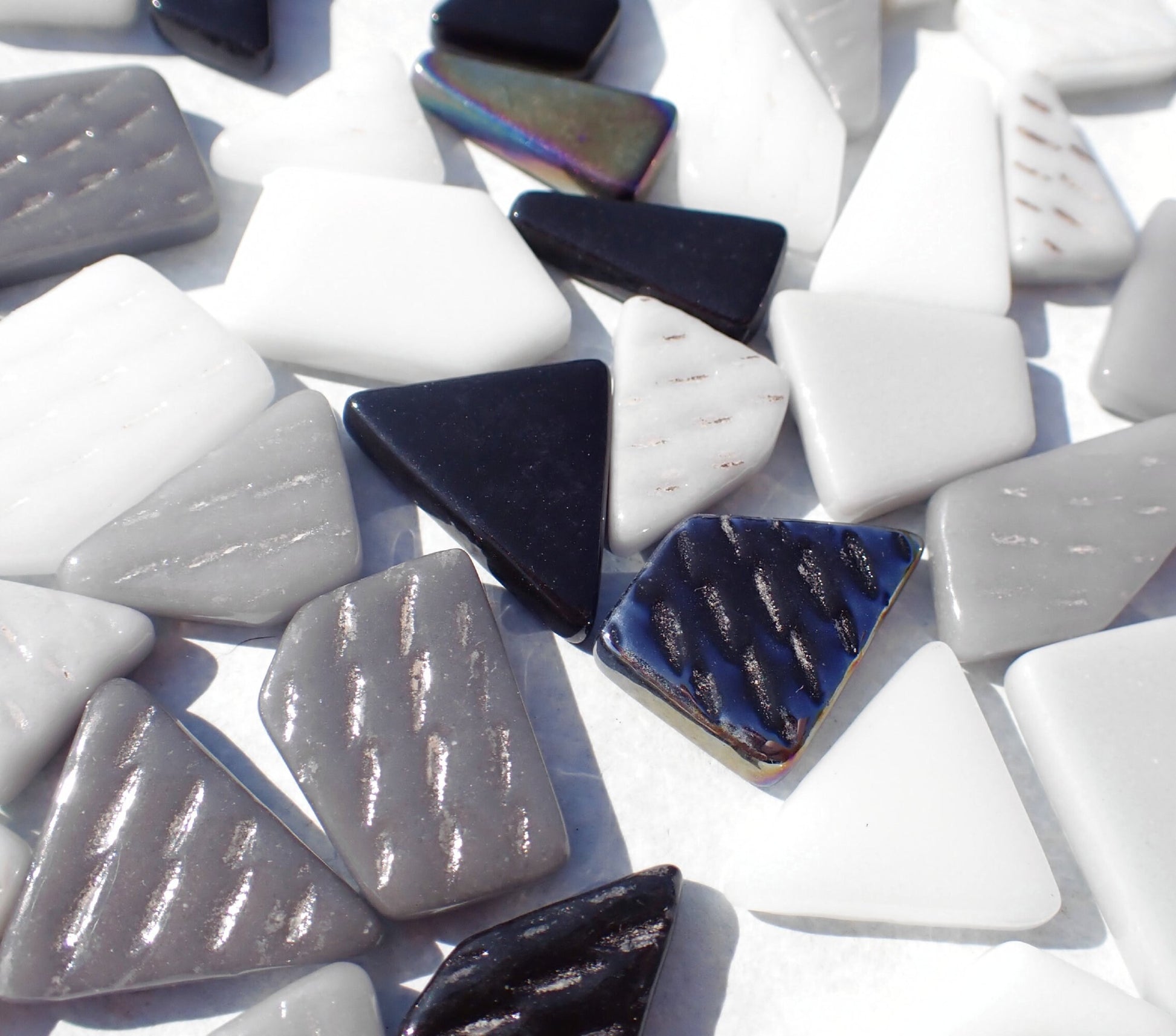 Monochrome Medley Irregular Glass Tiles - 50g of Polygons in Mix of Sizes - Twilight