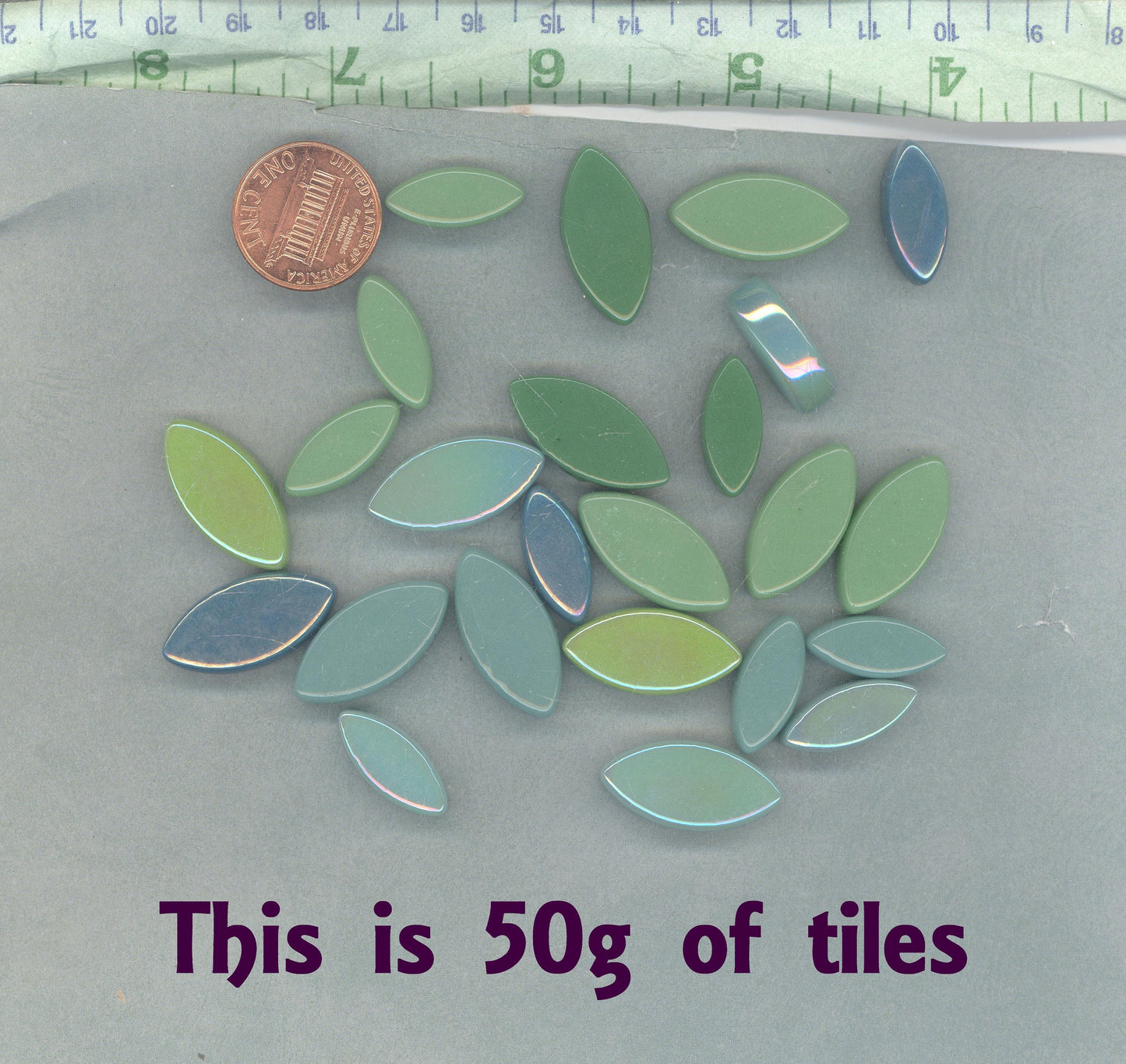 Shades of Green Glass Leaves - 50g of Petals in 14mm and 19mm Mix of 2 Sizes - Spring Breeze