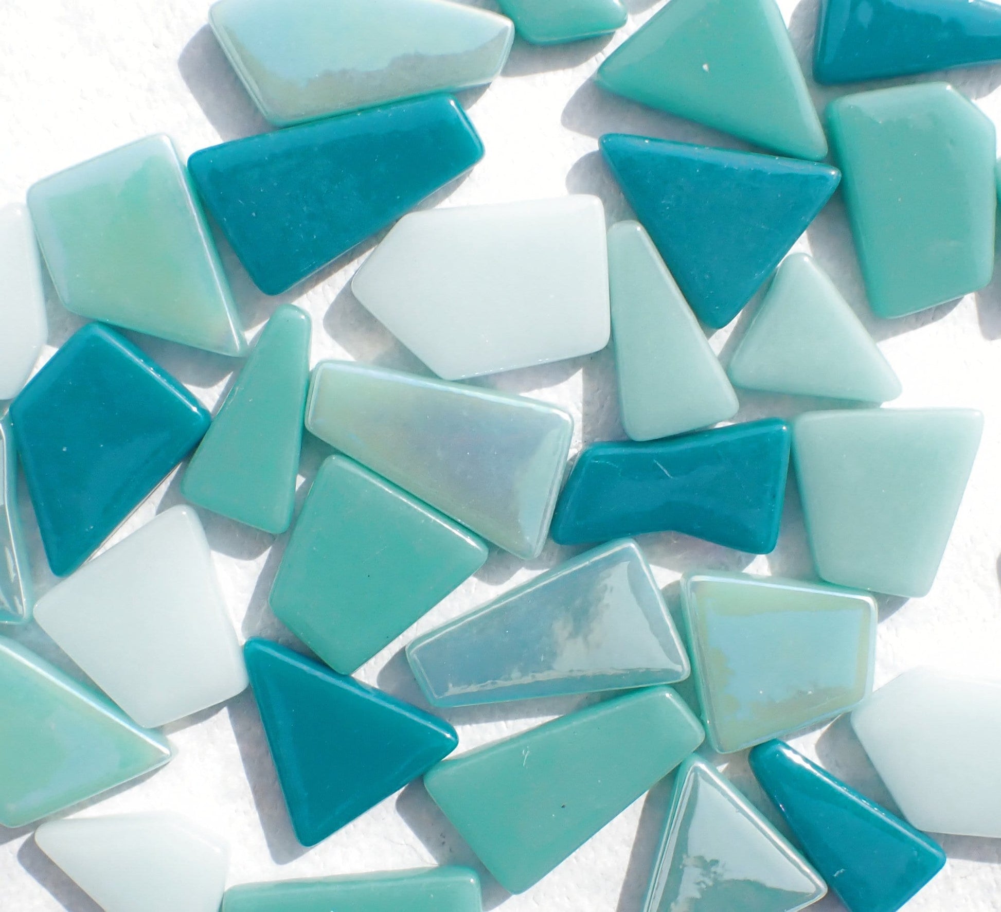 Teal Medley Irregular Glass Tiles - 50g of Polygons in Mix of Sizes - Nimbus