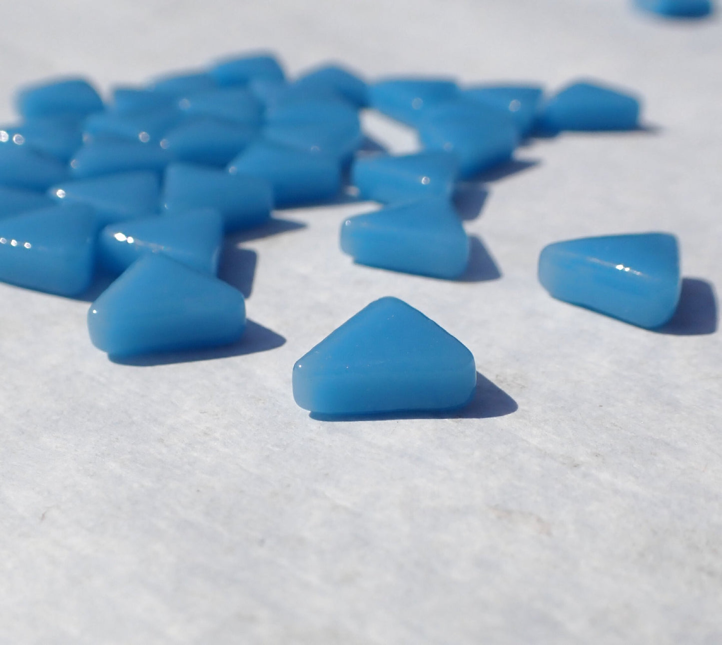 Lake Blue Triangle Glass Mosaic Tiles - 10mm - Opaque Glass Solid Color - 50g of Triangles - Approx 70 Tiles