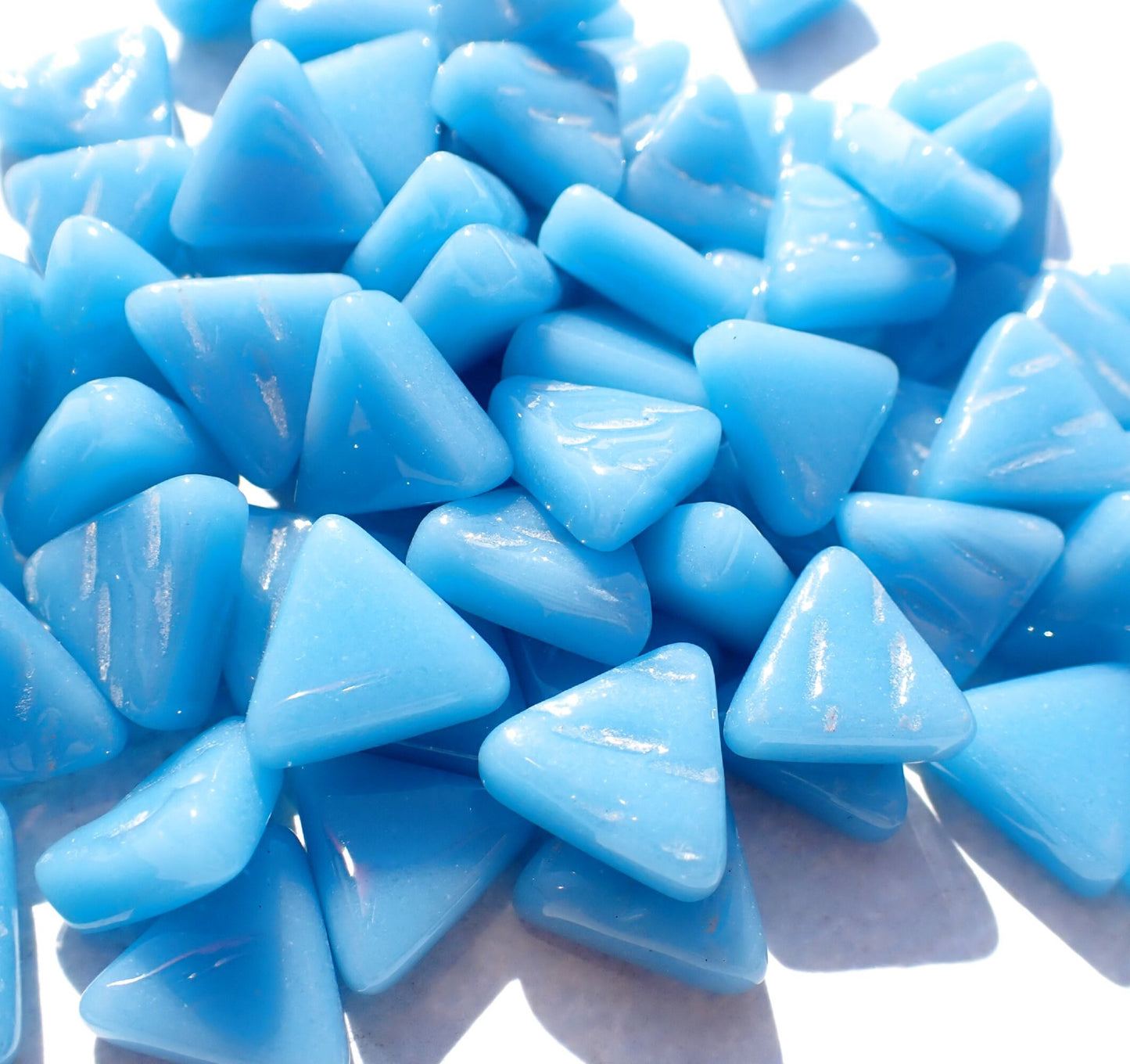 Lake Blue Triangle Glass Mosaic Tiles - 10mm - Opaque Glass Solid Color - 50g of Triangles - Approx 70 Tiles