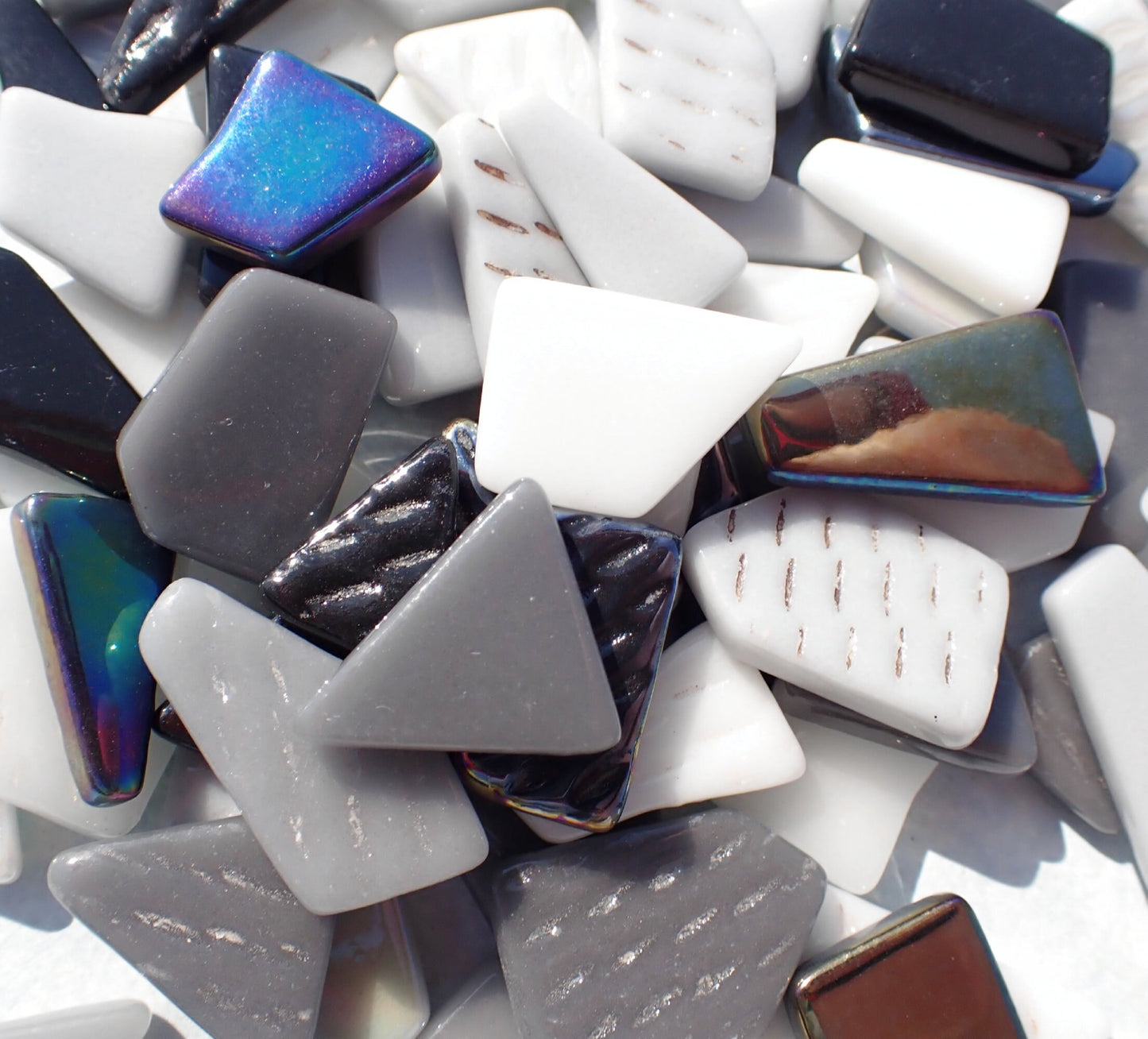 Monochrome Medley Irregular Glass Tiles - 50g of Polygons in Mix of Sizes - Twilight