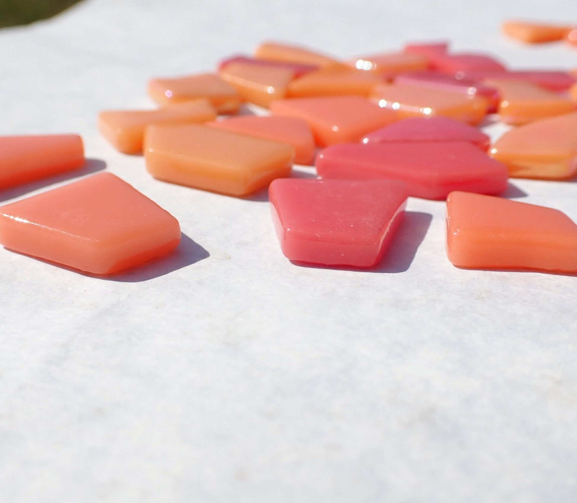 Fruity Orange and Red Irregular Glass Tiles - 50g of Polygons in Mix of Sizes - Sunburst