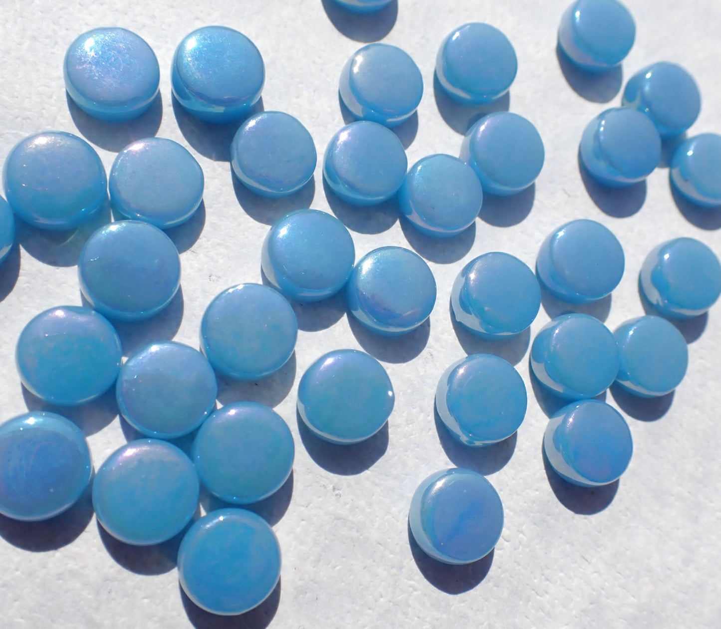 Lake Blue Iridescent MINI Glass Drops Mosaic Tiles - 50 grams - Over 100 Glass Gems