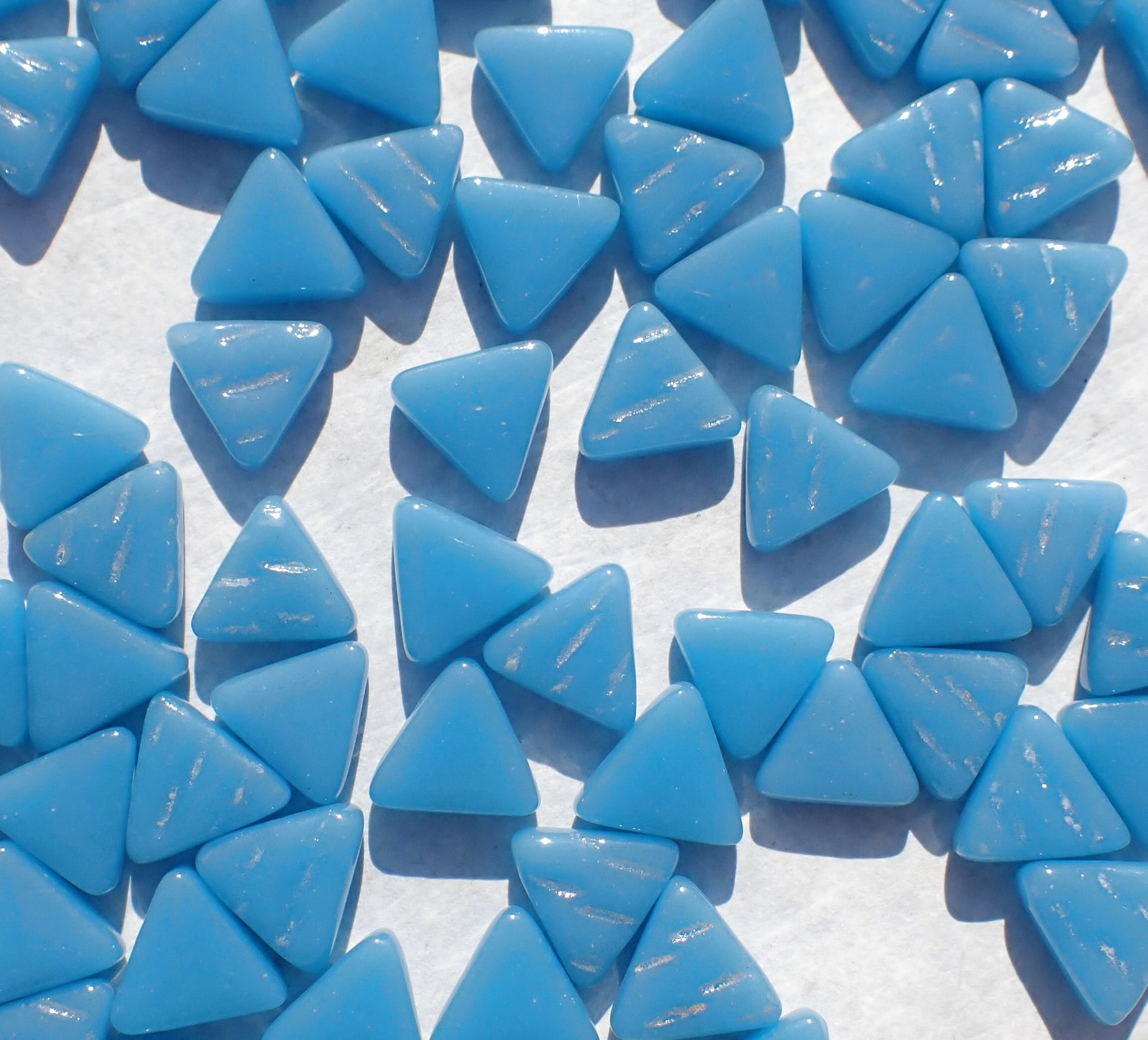 Lake Blue Triangle Glass Mosaic Tiles - 10mm - Opaque Glass Solid Color - 50g of Triangles - Approx 70 Tiles