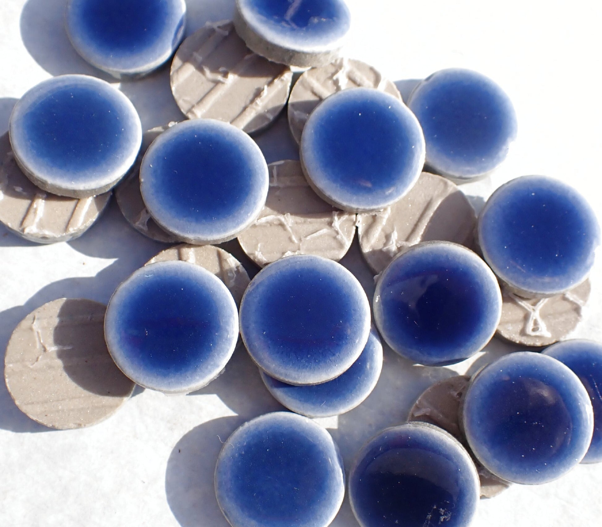 Jean Blue Ceramic Tiles - 2 cm Penny Rounds Mosaic Tiles - 25 Tiles - Porcelain Circles