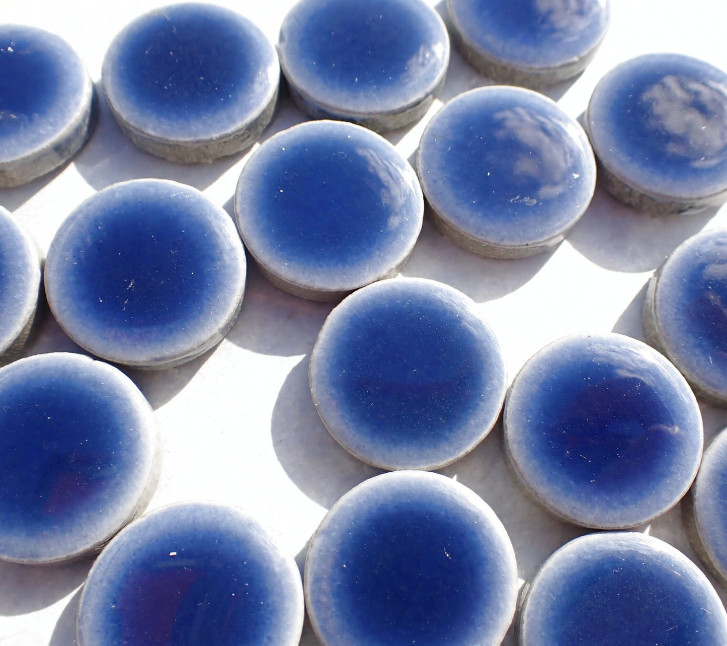 Jean Blue Ceramic Tiles - 2 cm Penny Rounds Mosaic Tiles - 25 Tiles - Porcelain Circles