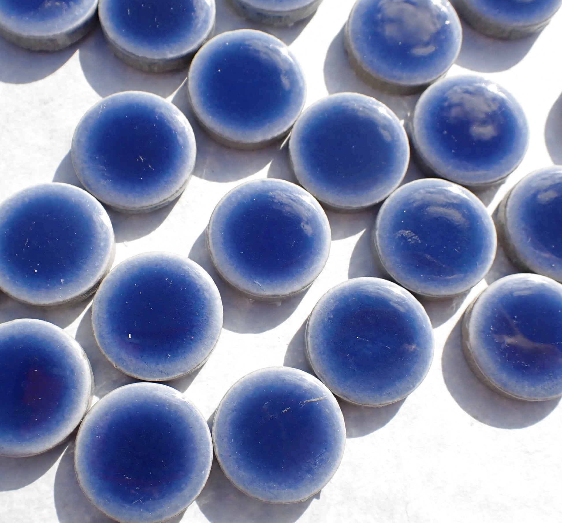 Jean Blue Ceramic Tiles - 2 cm Penny Rounds Mosaic Tiles - 25 Tiles - Porcelain Circles