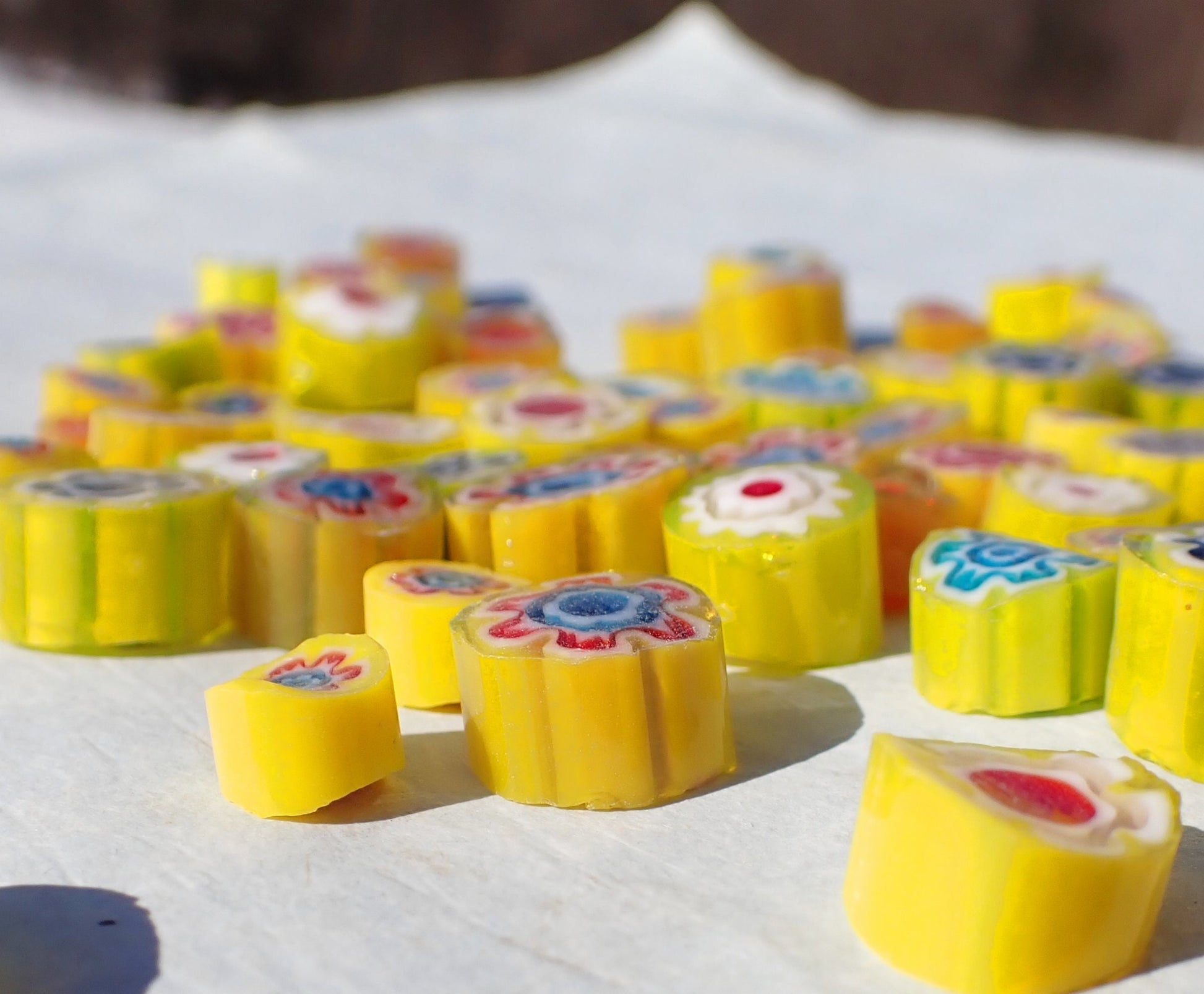 Yellow Millefiori - 25 grams - Assorted Sizes and Designs