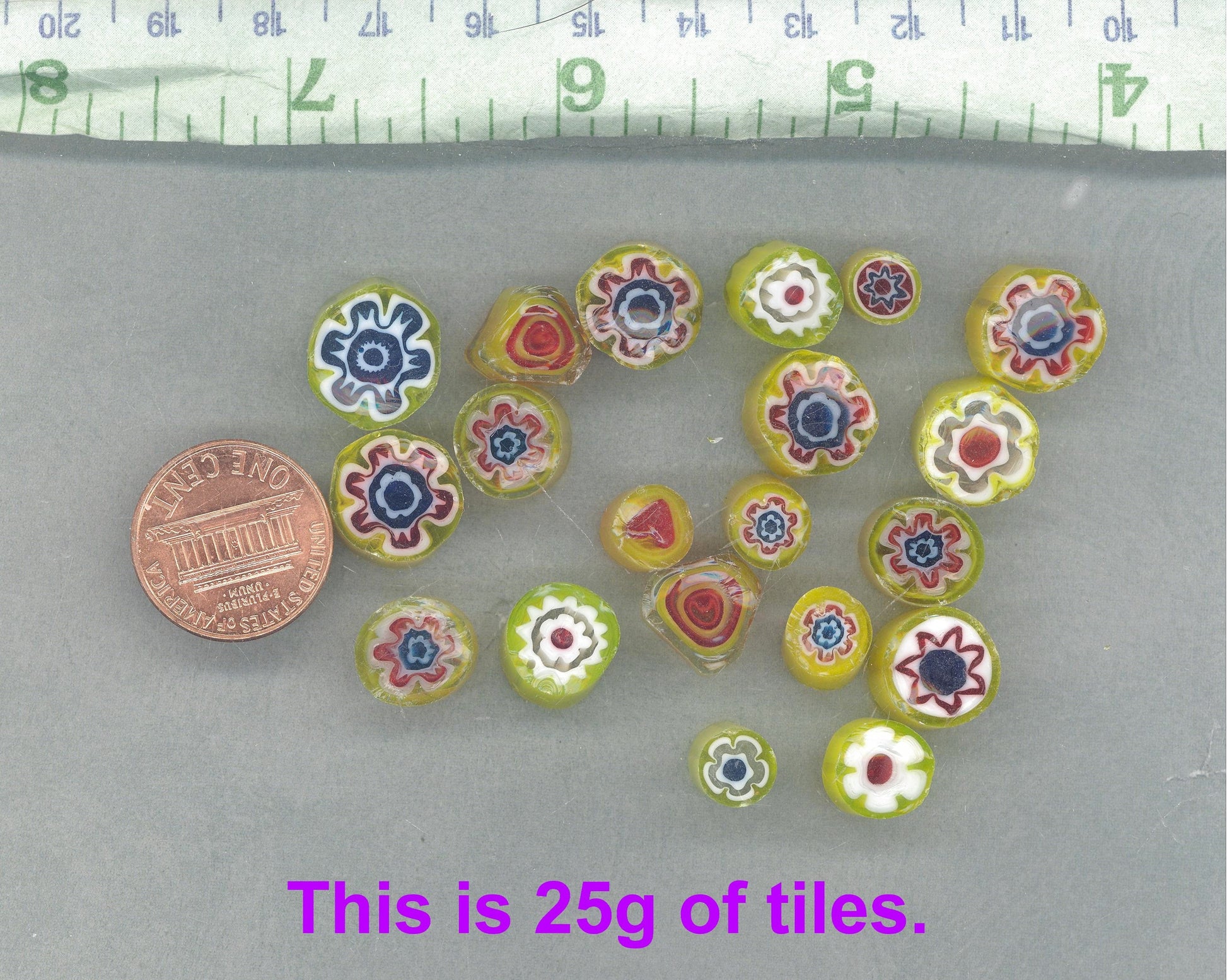 Yellow Millefiori - 25 grams - Assorted Sizes and Designs