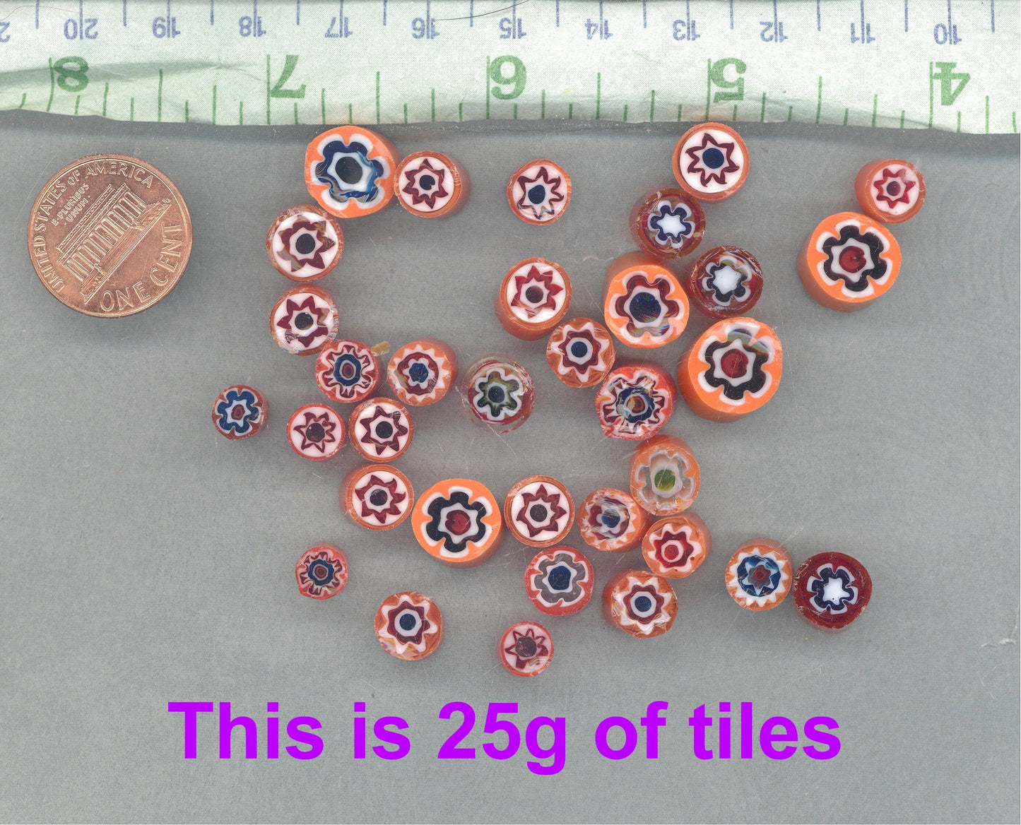 Orange Millefiori - 25 grams - Assorted Sizes and Designs