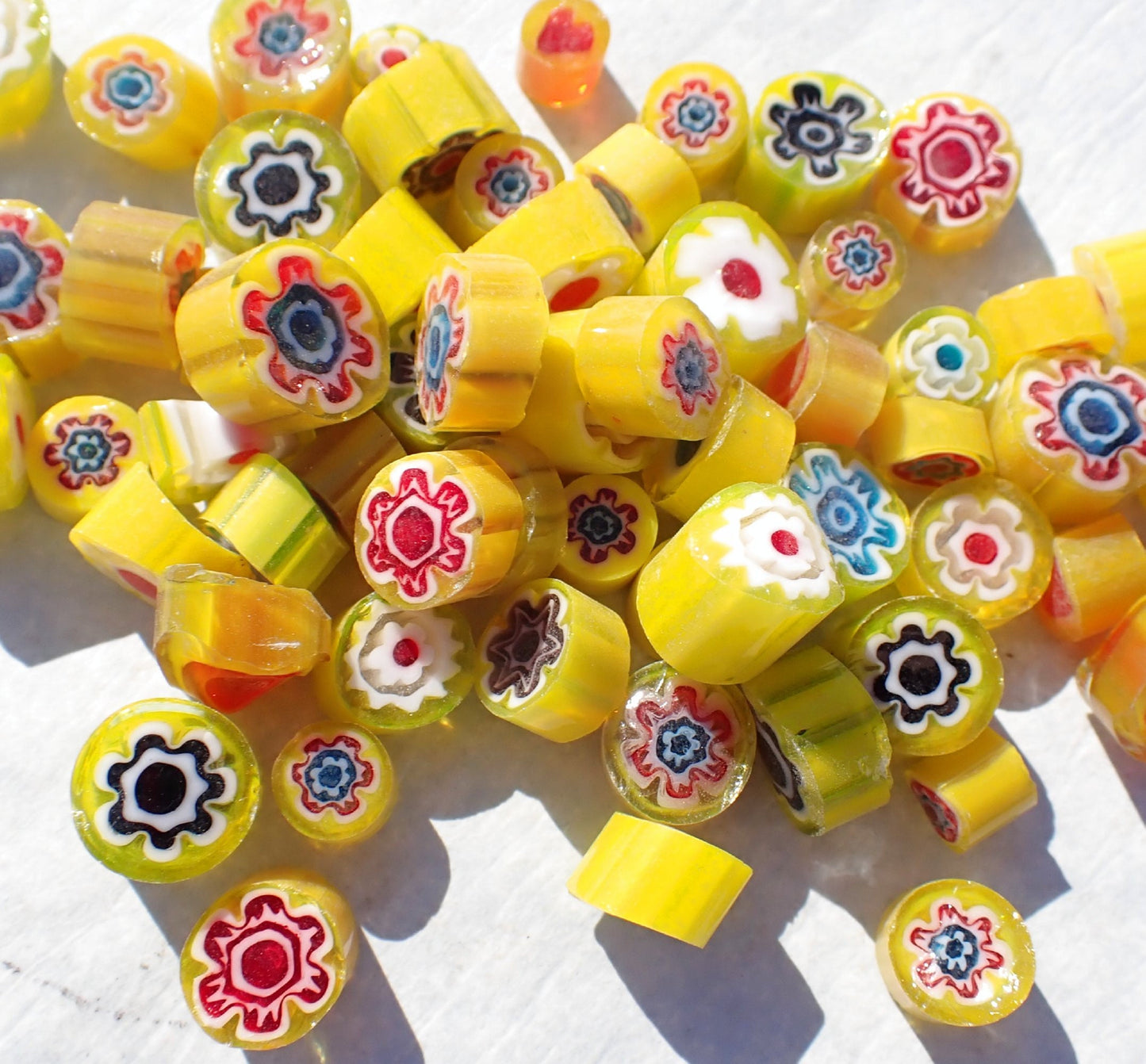 Yellow Millefiori - 25 grams - Assorted Sizes and Designs