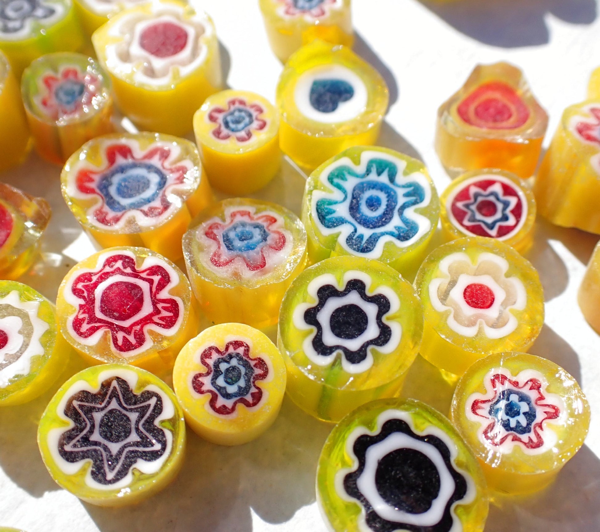 Yellow Millefiori - 25 grams - Assorted Sizes and Designs