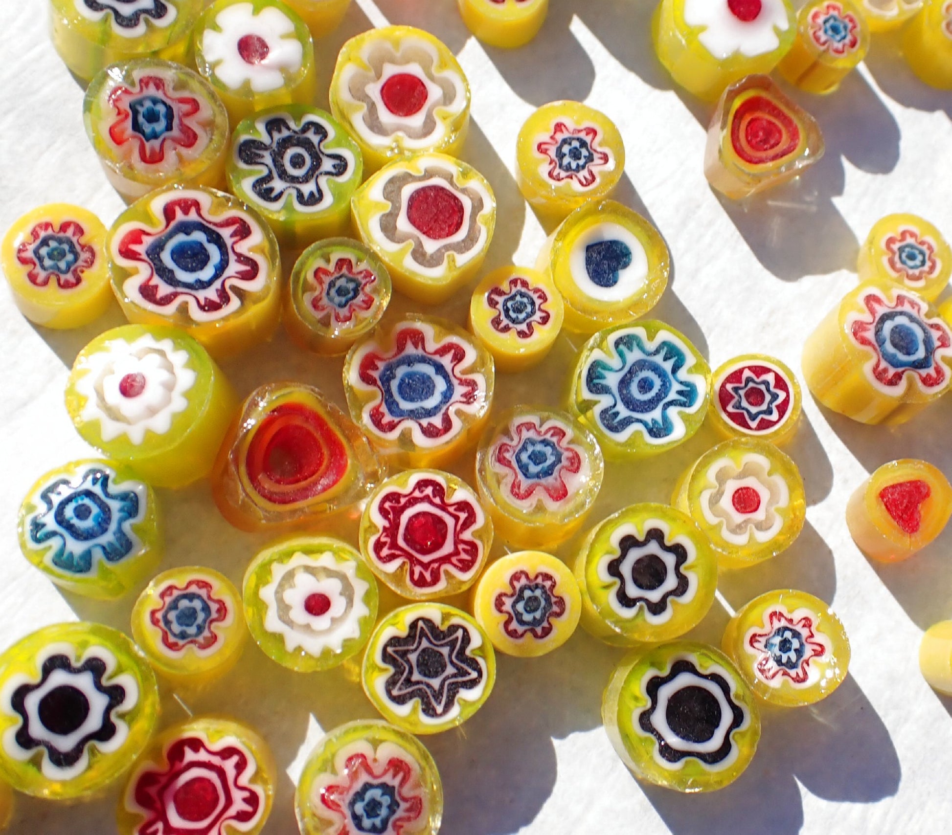 Yellow Millefiori - 25 grams - Assorted Sizes and Designs
