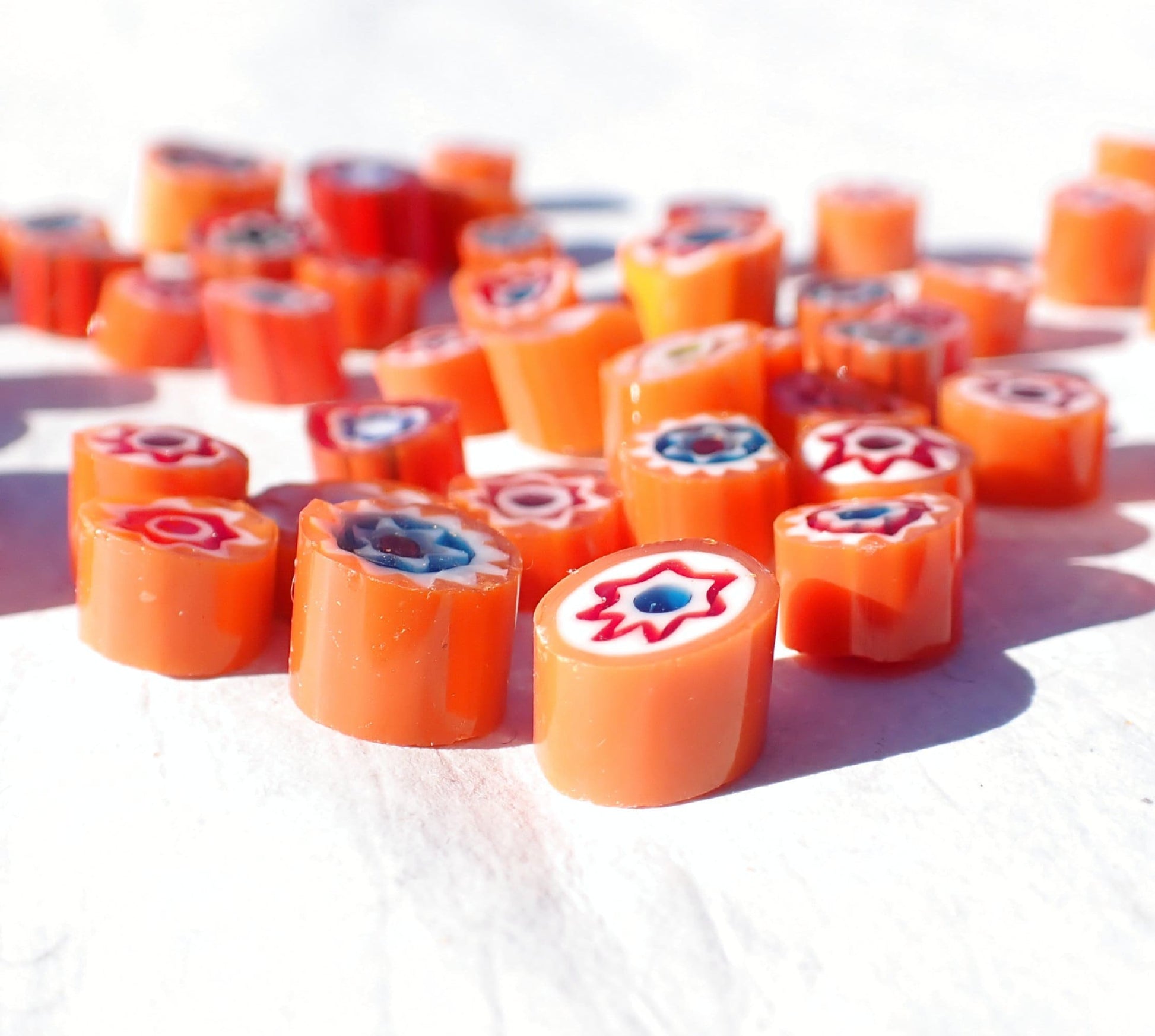 Orange Millefiori - 25 grams - Assorted Sizes and Designs