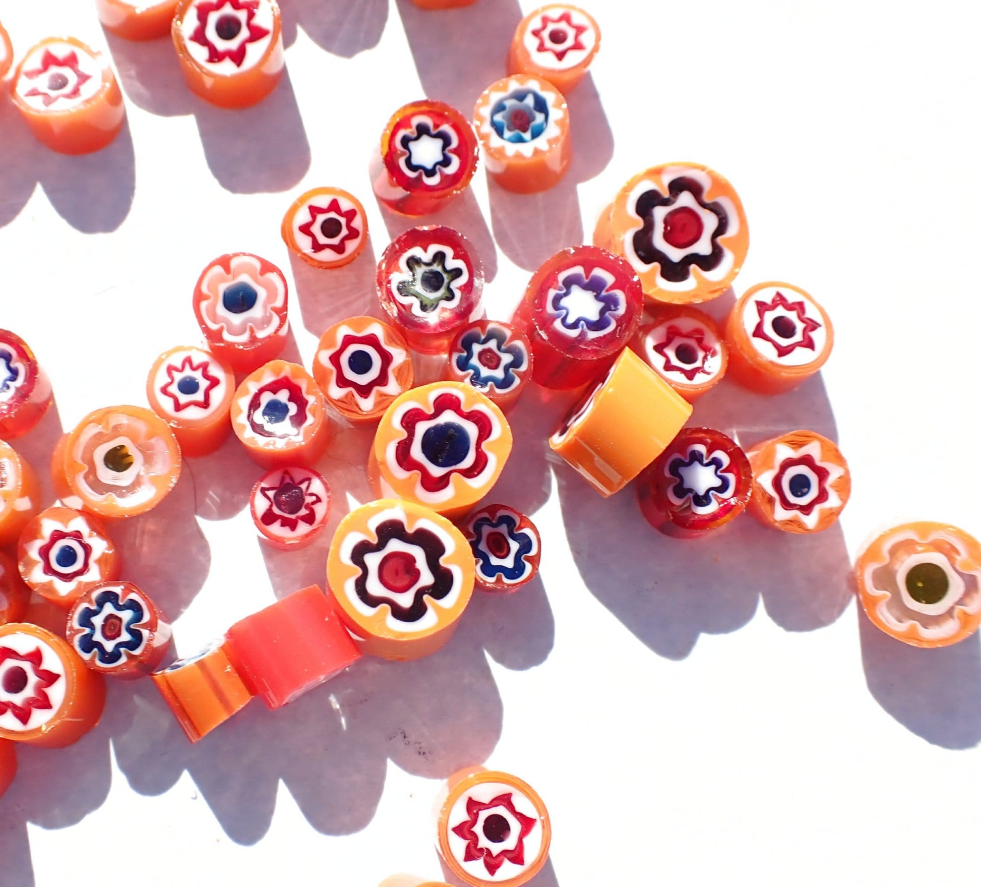Orange Millefiori - 25 grams - Assorted Sizes and Designs