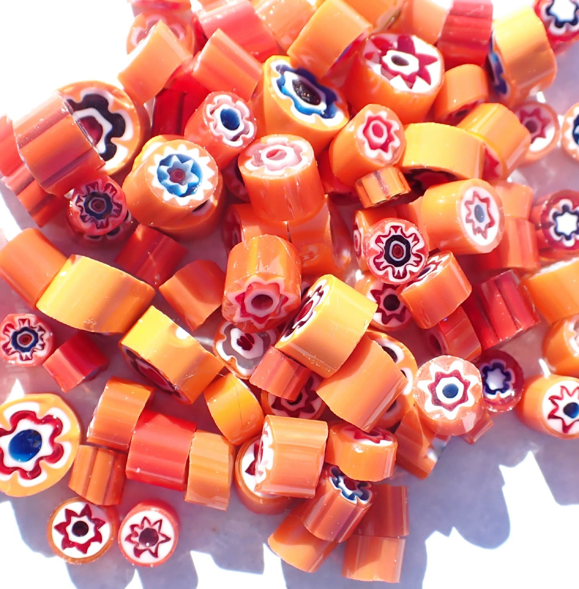 Orange Millefiori - 25 grams - Assorted Sizes and Designs