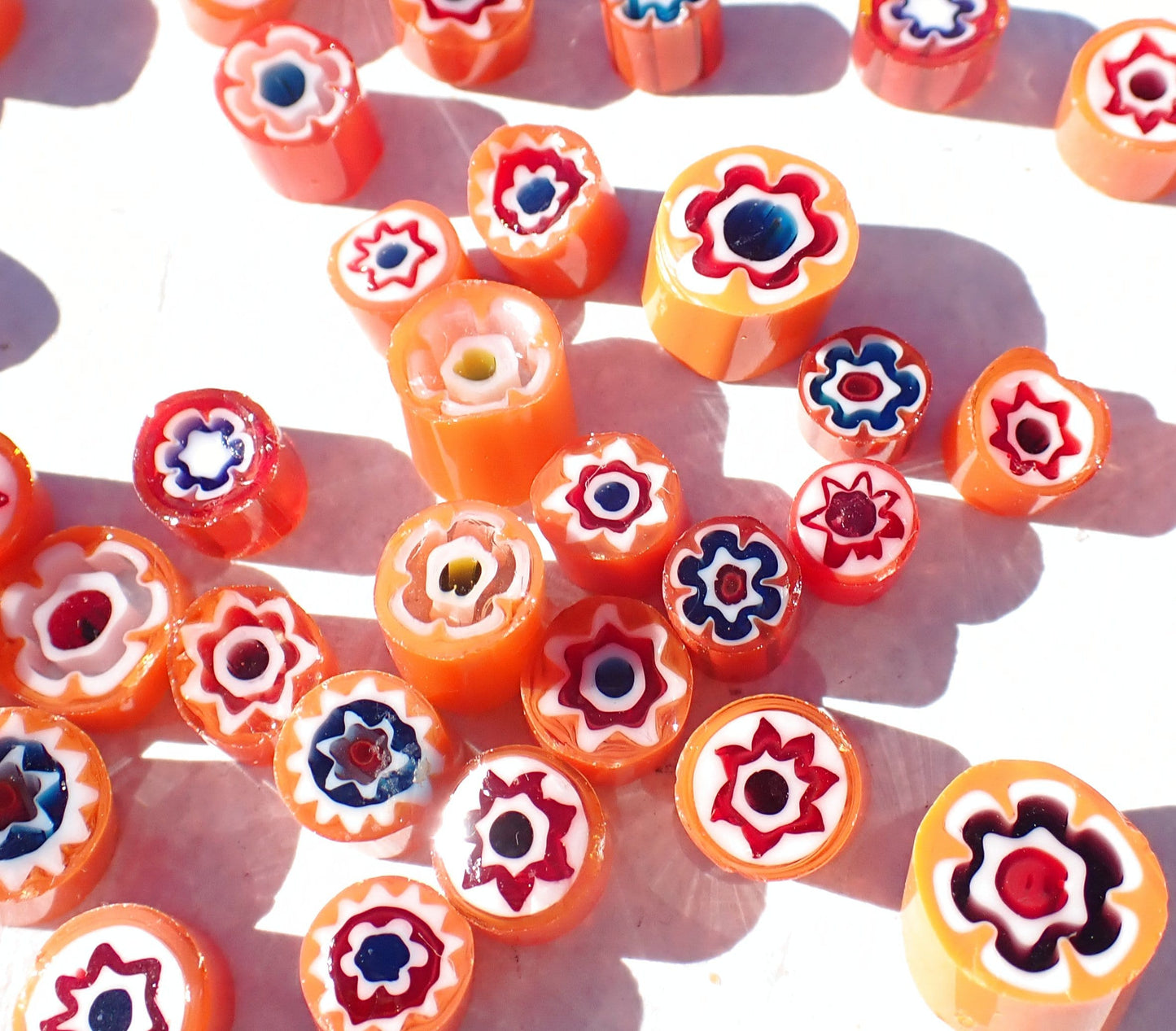 Orange Millefiori - 25 grams - Assorted Sizes and Designs