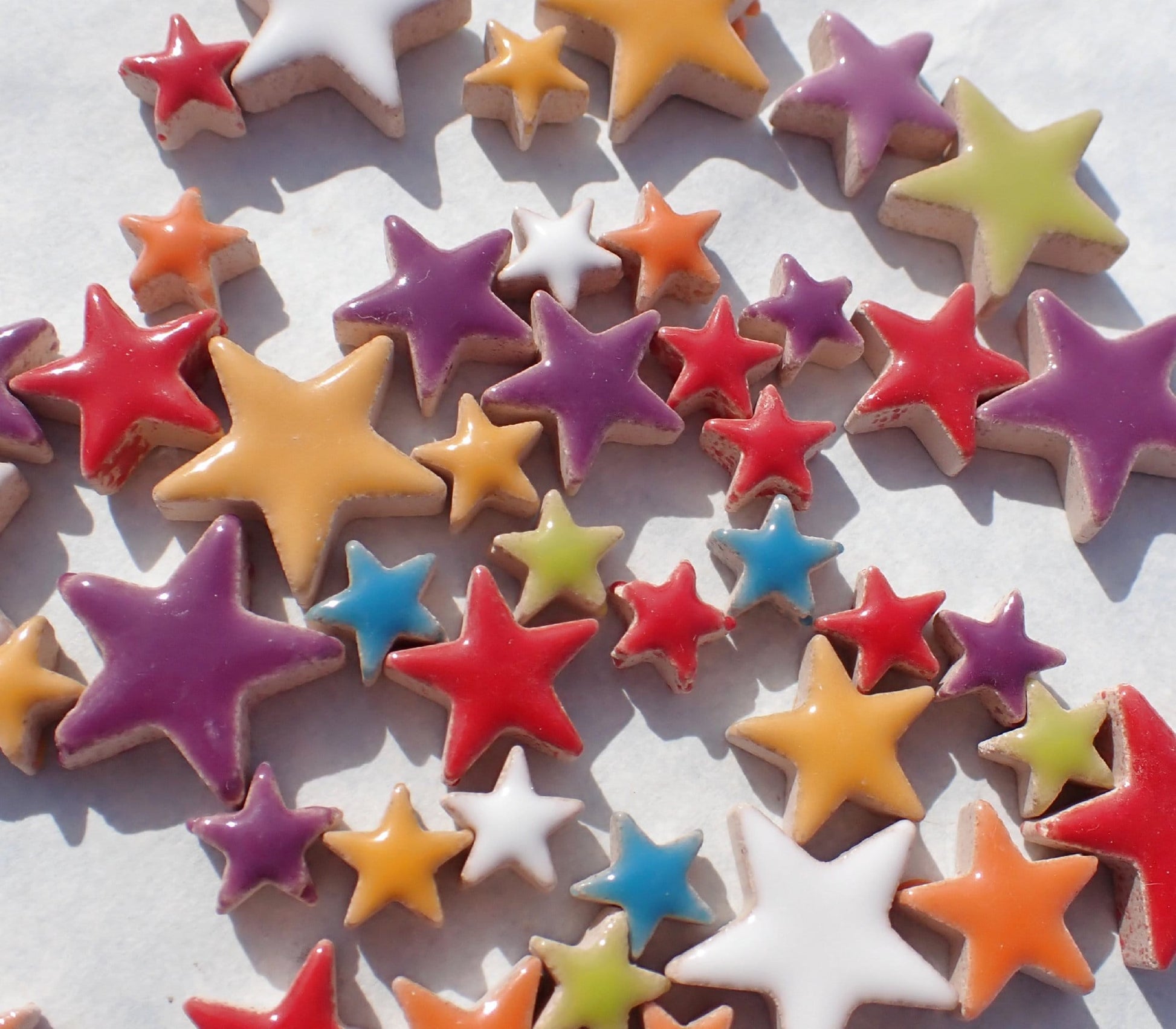 Colorful Stars Mosaic Tiles - 50g Ceramic in Mix of 3 Sizes - 20mm, 15mm, 10mm - Assorted Colors